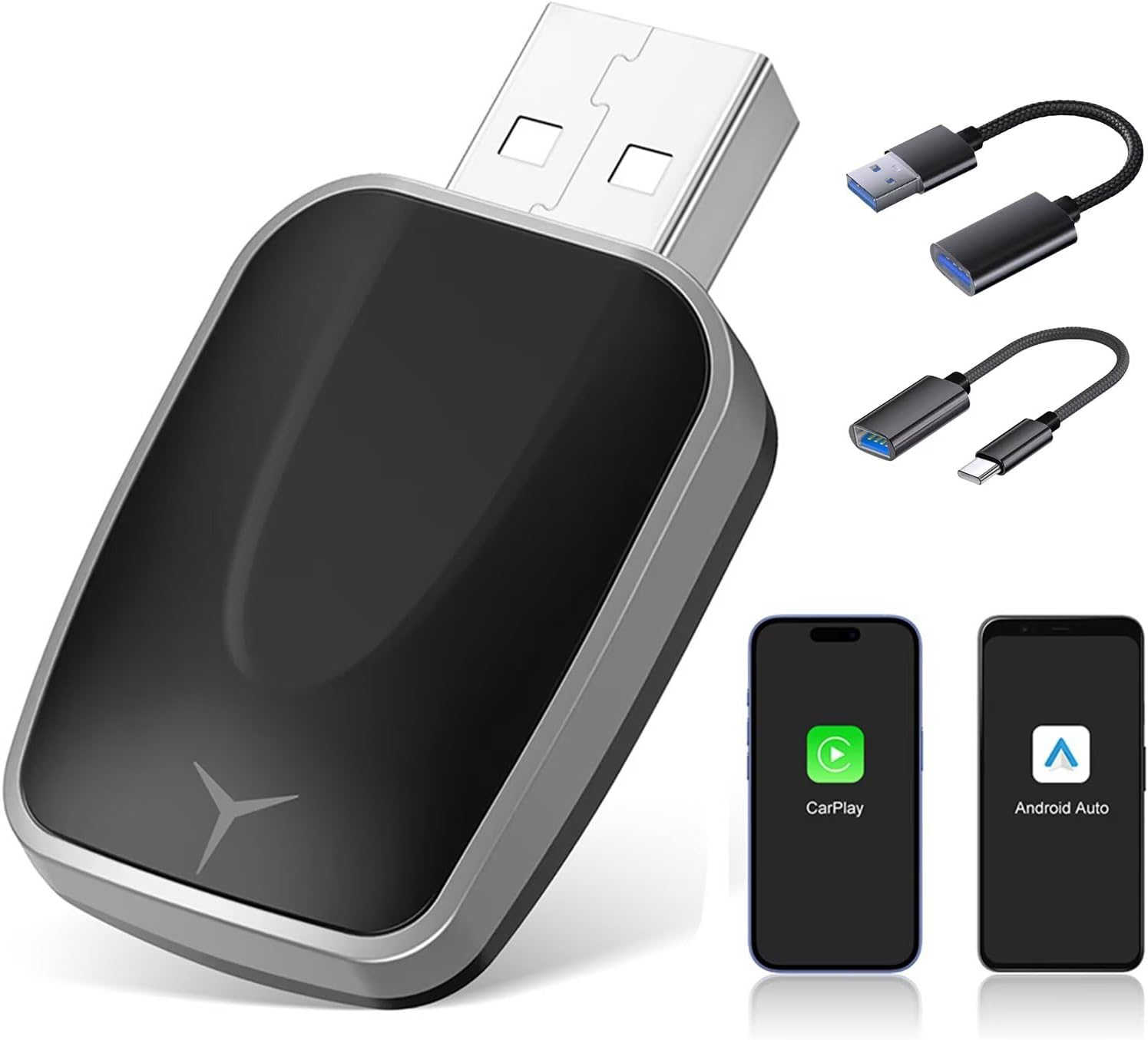 ZVCXOE Wireless Carplay Adapter for OEM Wired Carplay Cars Compatible with Ios 10+ and Android Auto 2 in 1 Plug and Play Mini USB Adapter with USB-C/A Cables Black image number 1