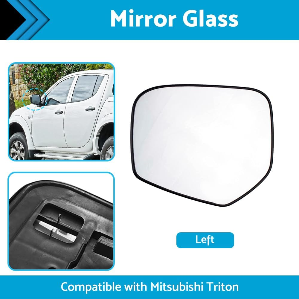 MAX COOL Car Rearview Left Side Mirror Glass with Backing Plate Exterior Mirrors Replacement Suitable for Mitsubishi Triton 2006-2015, without Heated image number 1