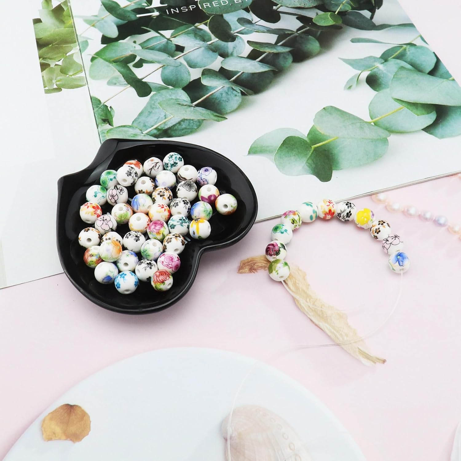 100Pcs round Ceramic Beads 10MM Colourful Flower Porcelain Beads 3MM Hole for DIY Earring Bracelet Necklace Jewelry Making image number 5