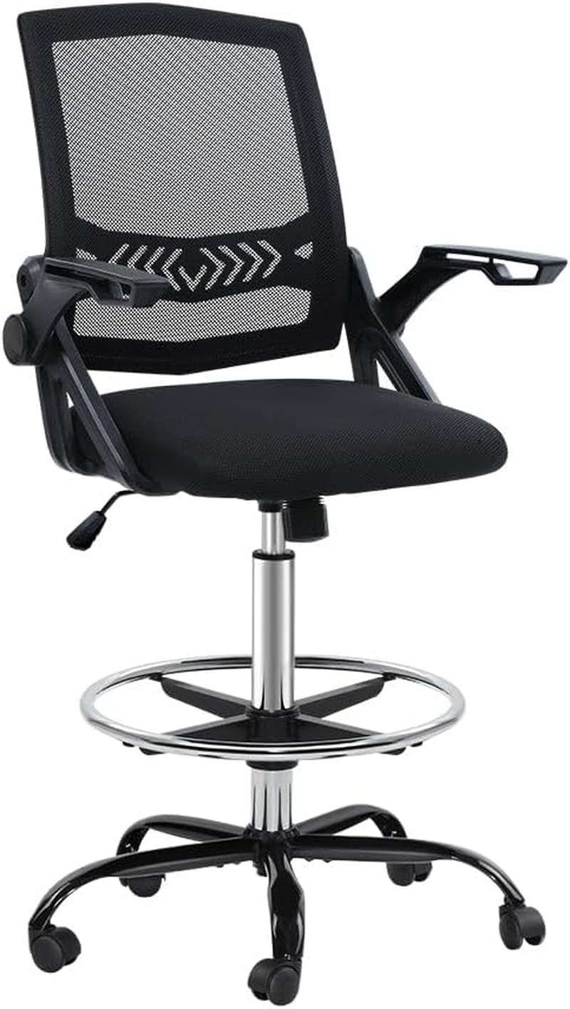 Artiss Ergonomic Office Chair Mesh Computer Desk Chairs Veer Drafting Stool with Height Adjustable Seat, High Back and 360&deg;-Swivel Seating Black for Gaming Room Executive Home image number 2