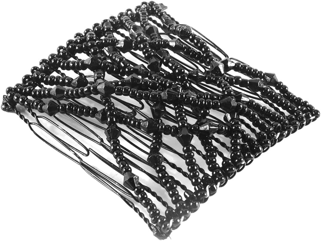 Hoite 3Pcs Women Elastic Comb Hair Clips Vintage Beaded Black White Brown for Daily Styling Securing Various Hairstyles image number 4