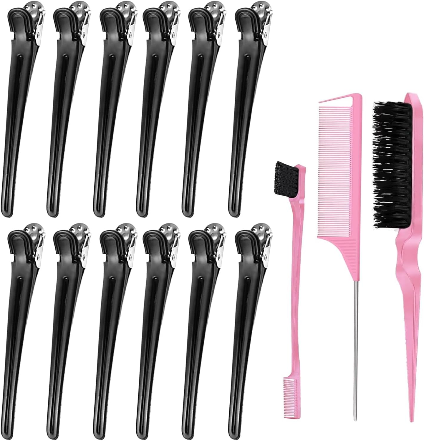 Sularpek 12PCS Sectioning Hair Clips for Styling + 3PCS Comb, Hair Grips for Women, Slick Back Brush Set, Salon and Home Hairdressing Clips(Black) image number 6