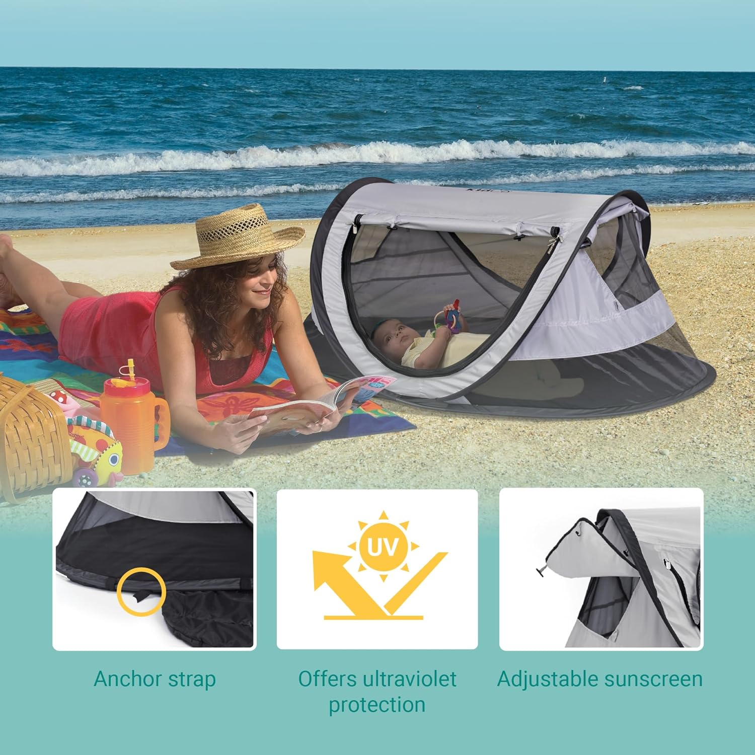 Kidco Peapod plus Portable Pop up Toddler Baby Childrens Indoor Outdoor Travel Bed Tent with Mesh Windows for Camping, Beach, and Vacation, Midnight image number 3