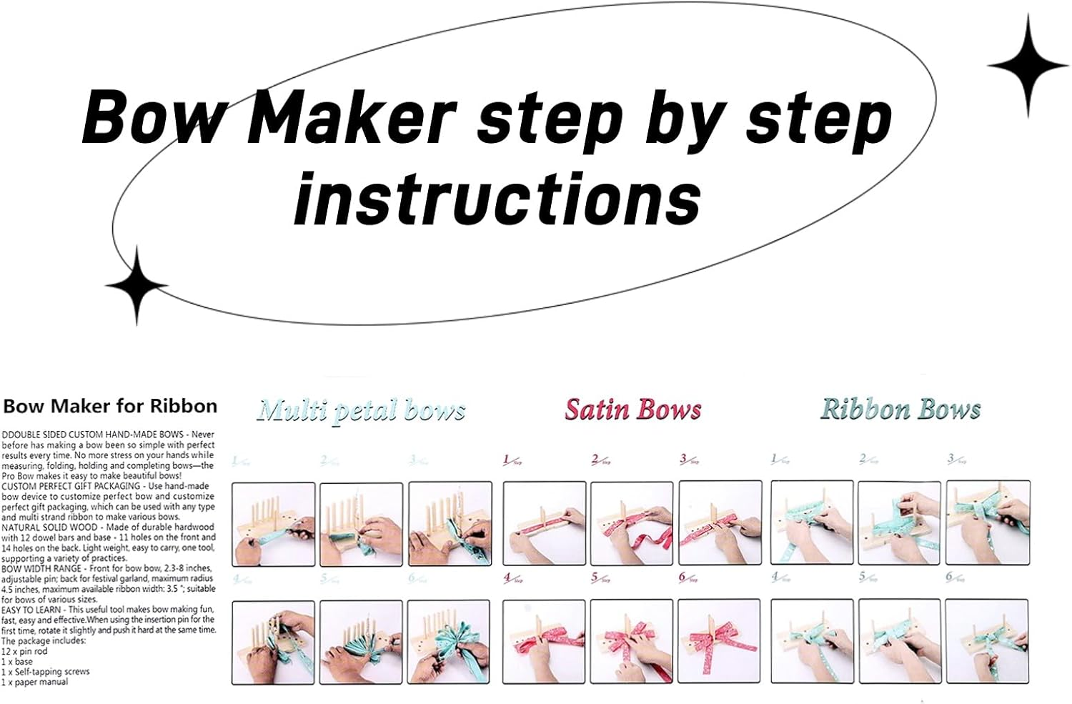 Ruimou 1 Set Wooden Bow Maker, with Wooden Board Sticks,Comes with 4 Different Colored Ribbons,For Crafts DIY Bows Decoration Gifts. image number 1