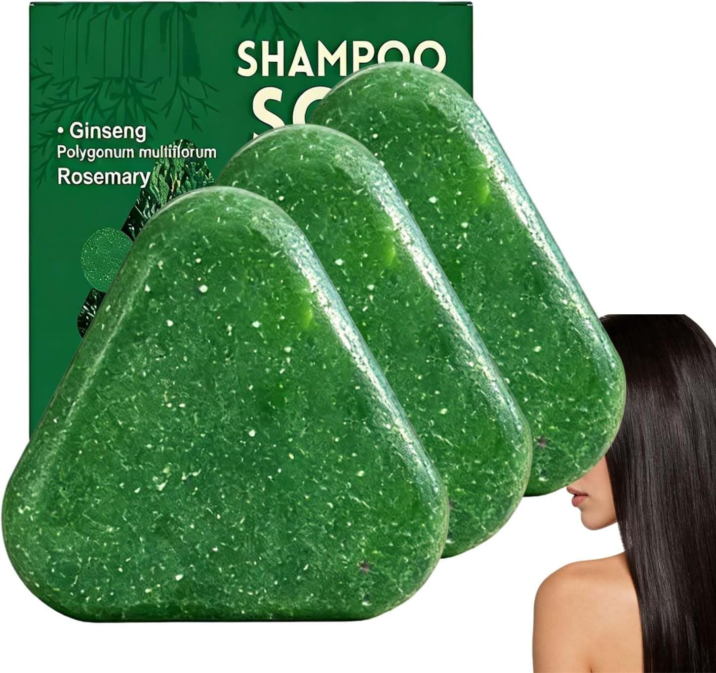 Plant-Based Ginseng & Ginger Triangle Shampoo Bar, Natural Green Soap Hair Strengthening Soap, Thickening Volumizing Solid Shampoo Bar, Gentle Cleansing Hair Care Shampoos Bars Frizzy Control. (1PCS)