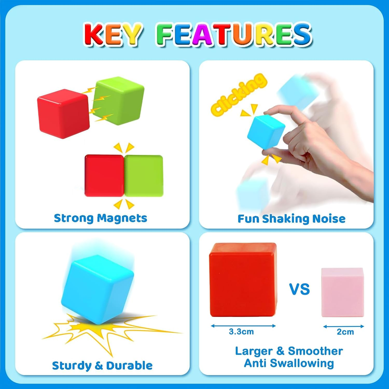 MAKTOR Magnetic Building Blocks Large, 1.3 Inch Magnetic Stacking Cubes for Toddlers, Preschool Educational Construction Kit, Sensory Montessori Toys Blocks for Kids (32PCS) image number 2