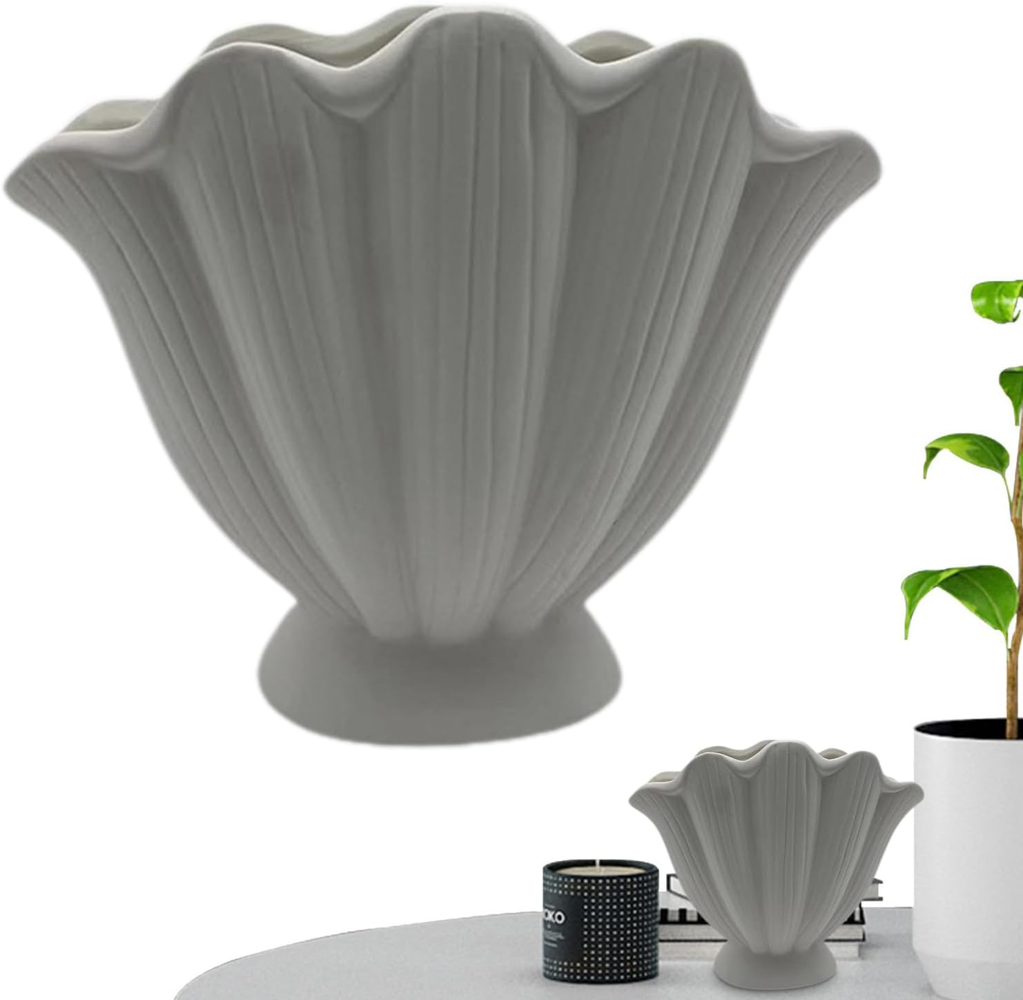 Shell Vase - Sea Shell Pots | Coastal Shell Vase for Home Decor, Uniques Ceramic Seashell Flower Vase for Living Room, Oceanss Seashell Vase for Bookshelf, Mantel image number 5