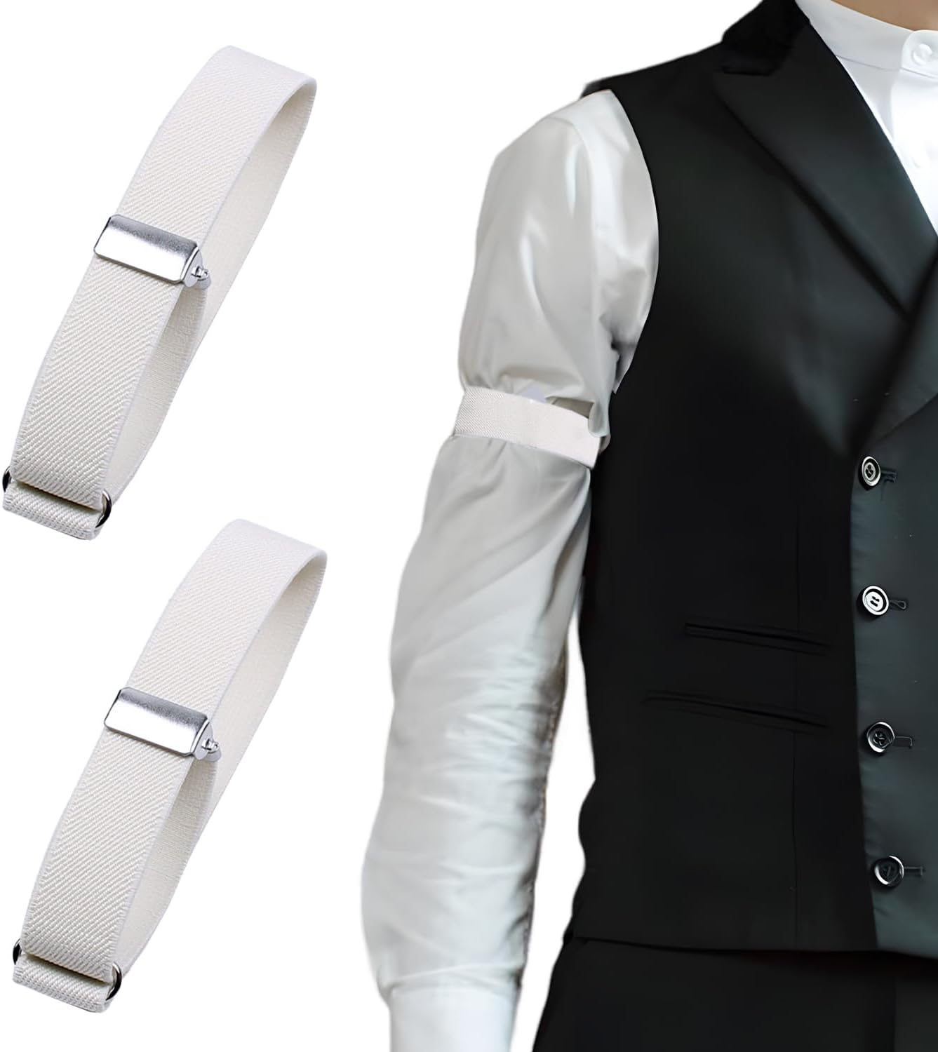 TORMEN Elastic Adjustable Armbands Shirt Garter Sleeve Holders Non-Slip Garters Adjustable Length for Men and Women image number 2