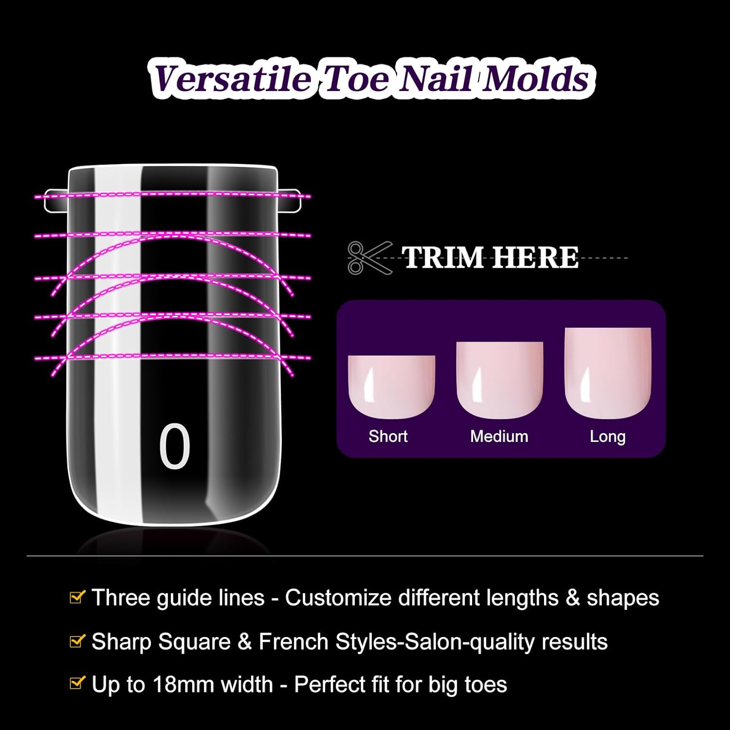 BNG Pack of 120 Poly Gel Nail Shapes for Toes, 12 Sizes, Long Square Double Shapes for Polygel Pedi Nail Extension, Poly Gel Toenails Set, Reusable Toenail Tips Shape, Clear image number 3