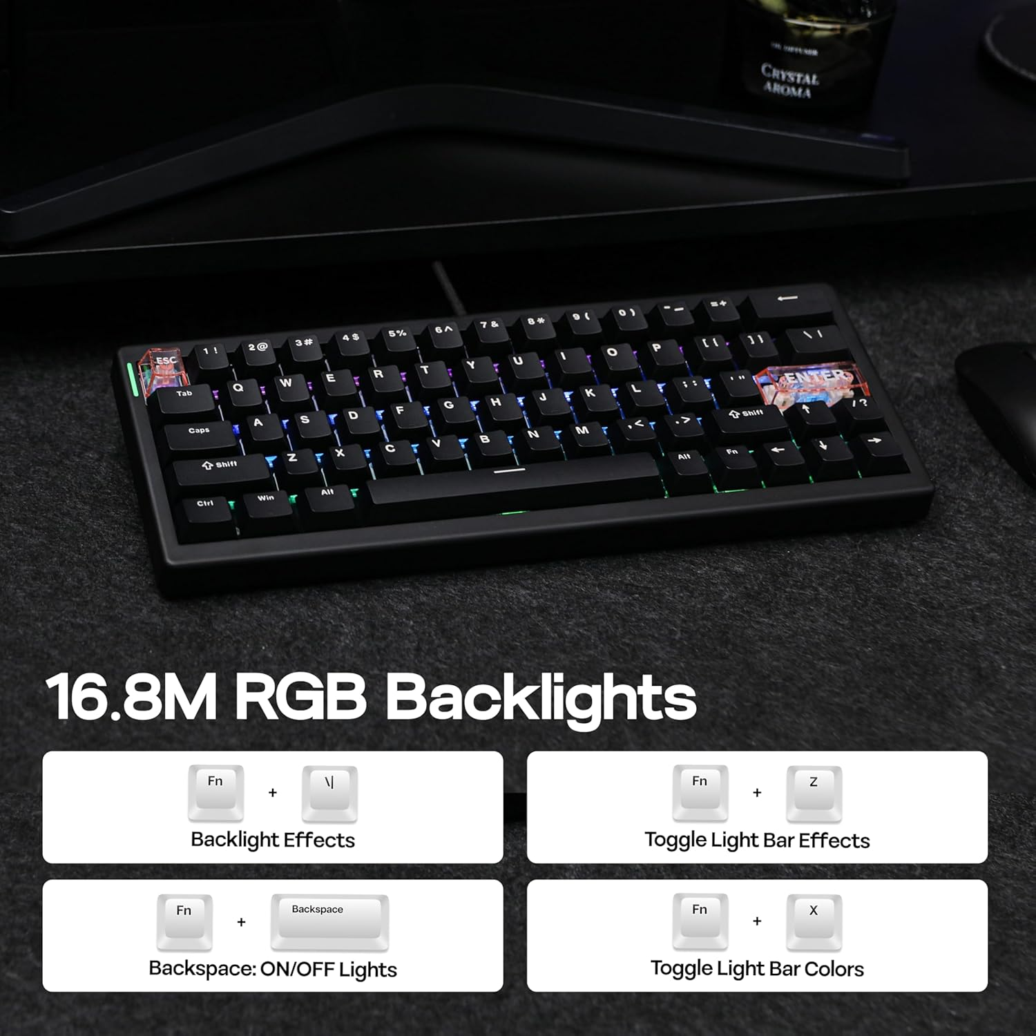 Mechlands CIDOO C60 HE Wired Rapid Fast Gaming Keyboard with Silent Magnetic Switch, Hall Effect Keyboard with 8K Polling Rate, 0.125Ms Latency, 63-Key Compact Layout, Hot-Swappable (Black) image number 1