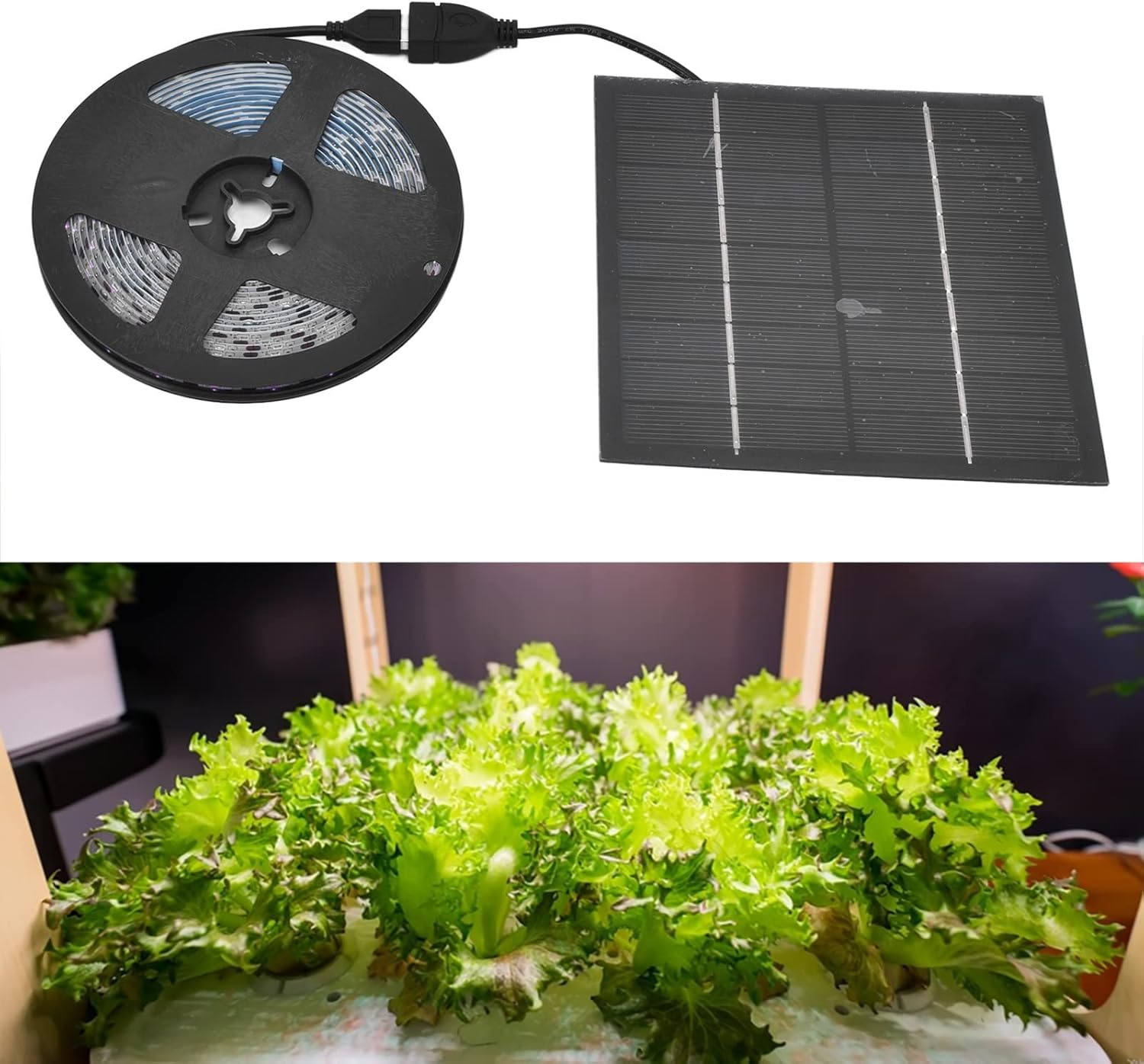 5W Solar Energy Grow Light Strip, Plant Grow Spectrum LED Light Strip, Solar LED Grow Light Strips with Panel for Gardening Home Balcony Sowing (5W 2M)