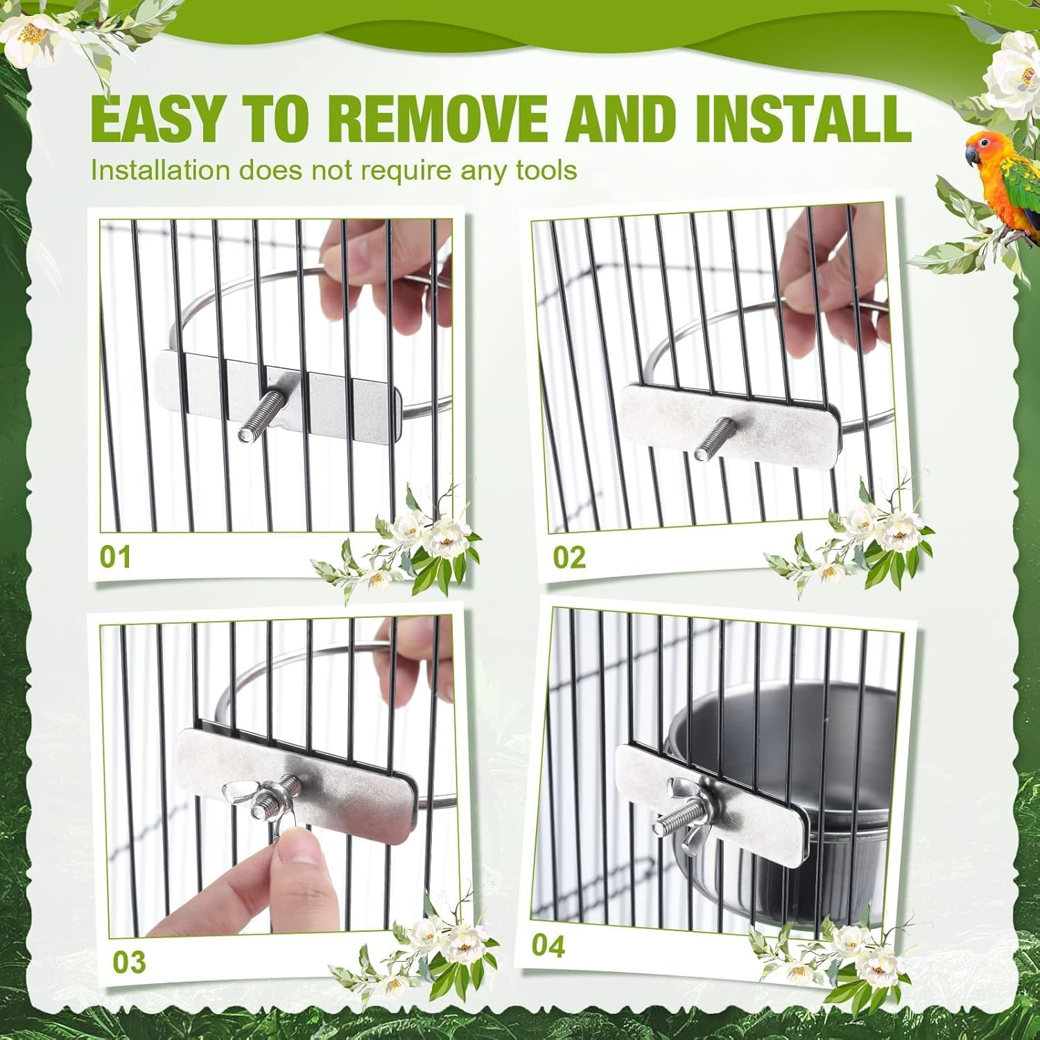 Lexziuo 2PCS Stainless Steel Bird Feeding Dish Cup - Parrot Food & Water Bowl, Chinchilla Feeder, Durable Cage Mounted Bird Feeders for Cockatiels, Lovebirds & Small Pets image number 3