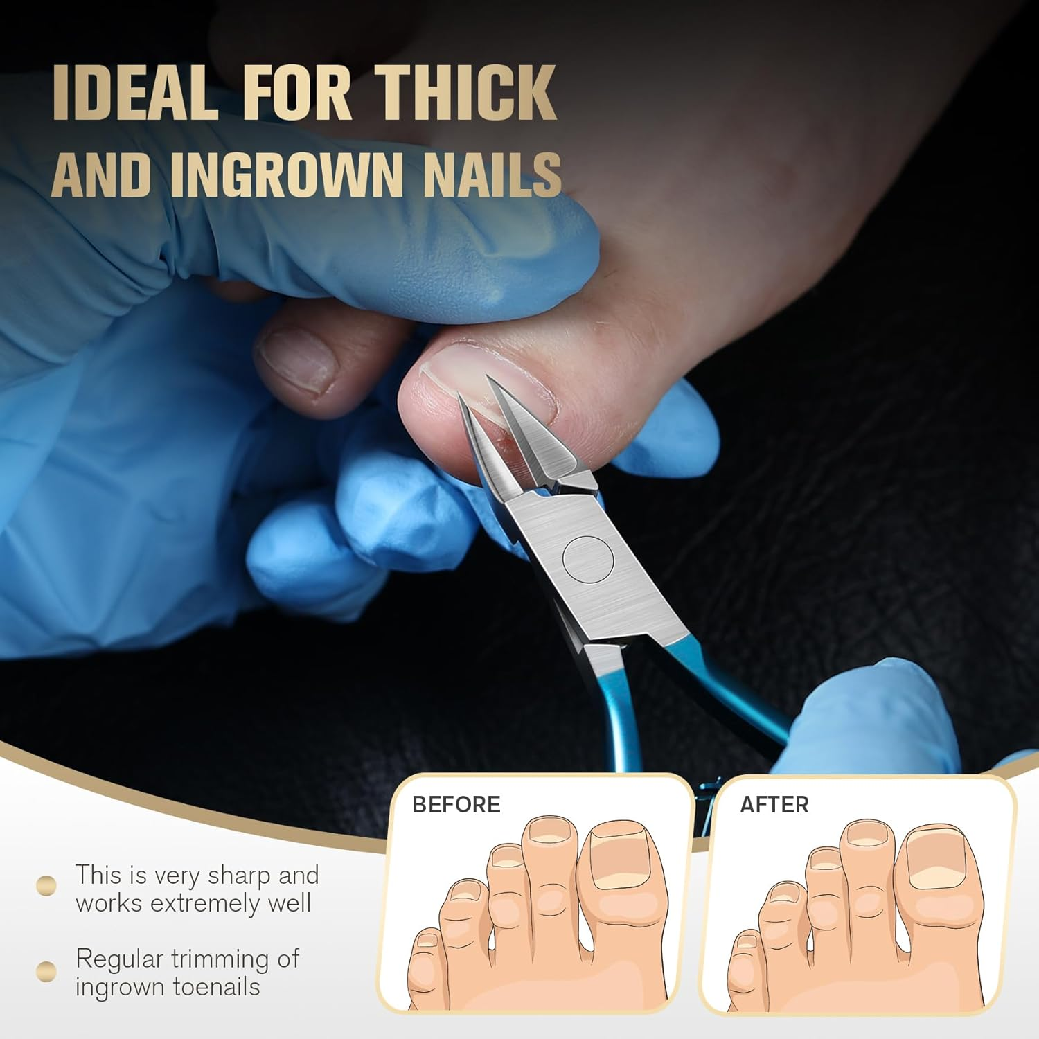 FERYES Ingrown Toenail Clippers Straight Blade Toe Nail Clippers for Thick Nails for Seniors, Stainless Steel Nail Clippers for Thick Toenails - Ultra-Slim 16Mm Blade Fingernail Clippers - Black image number 5