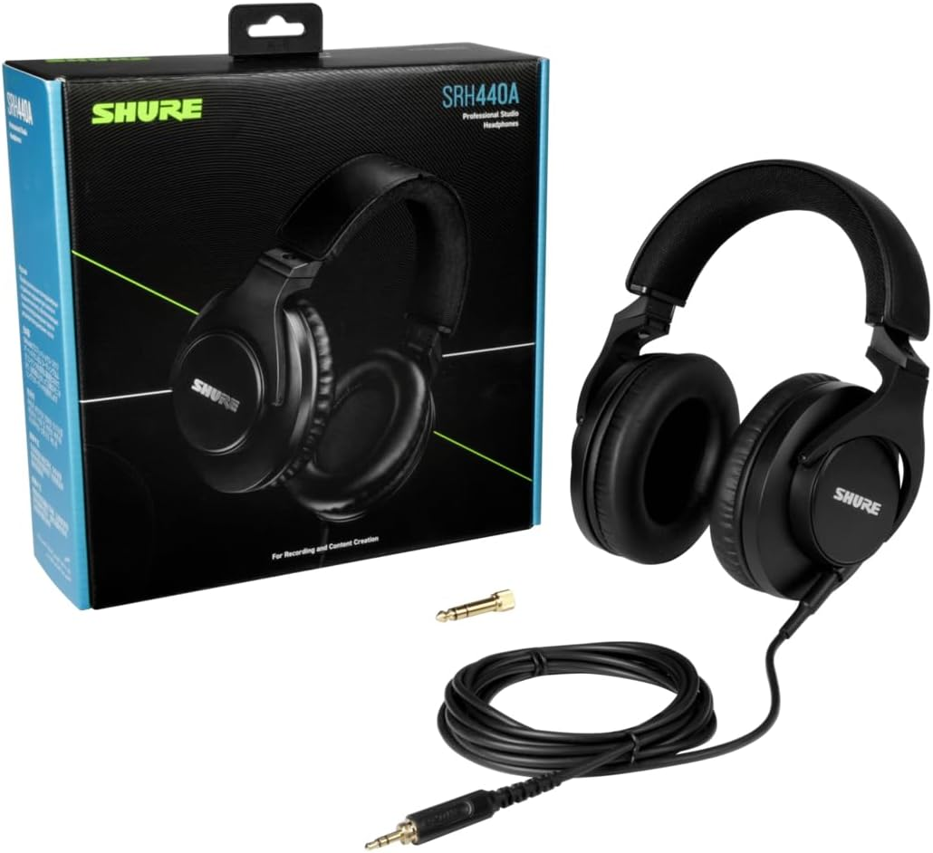 Shure SRH440A Over-Ear Wired Headphones for Monitoring & Recording, Professional Studio Grade, Enhanced Frequency Response, Work with All Audio Devices, Adjustable & Collapsible Design - 2022 Version image number 1