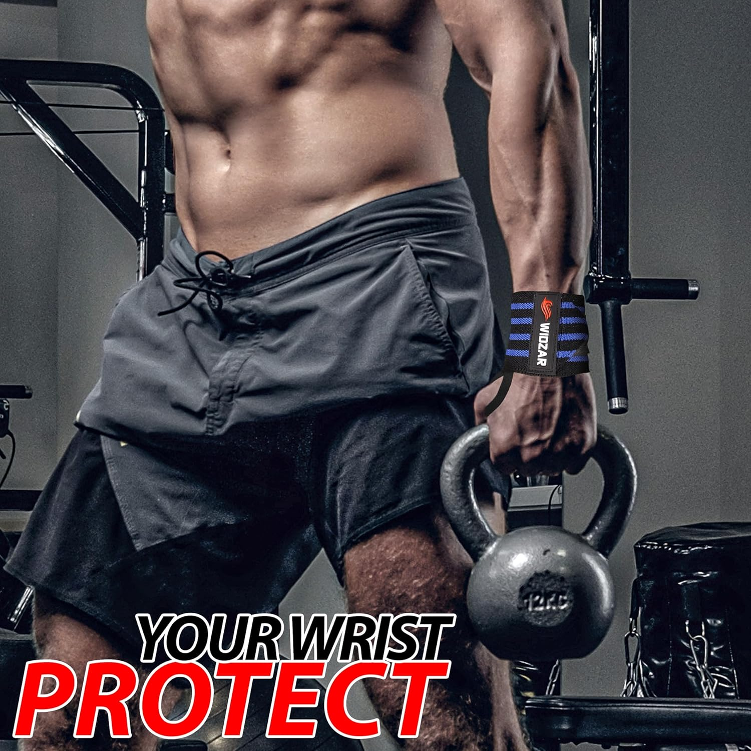 Widzar Wrist Wraps - Support Brace for Weightlifting, Powerlifting, Workout, Bodybuilding & Gym Training - Adjustable Straps with Attached Thumb Loops, Ergonomic Design for Men and Women (Blue Stripes) image number 1