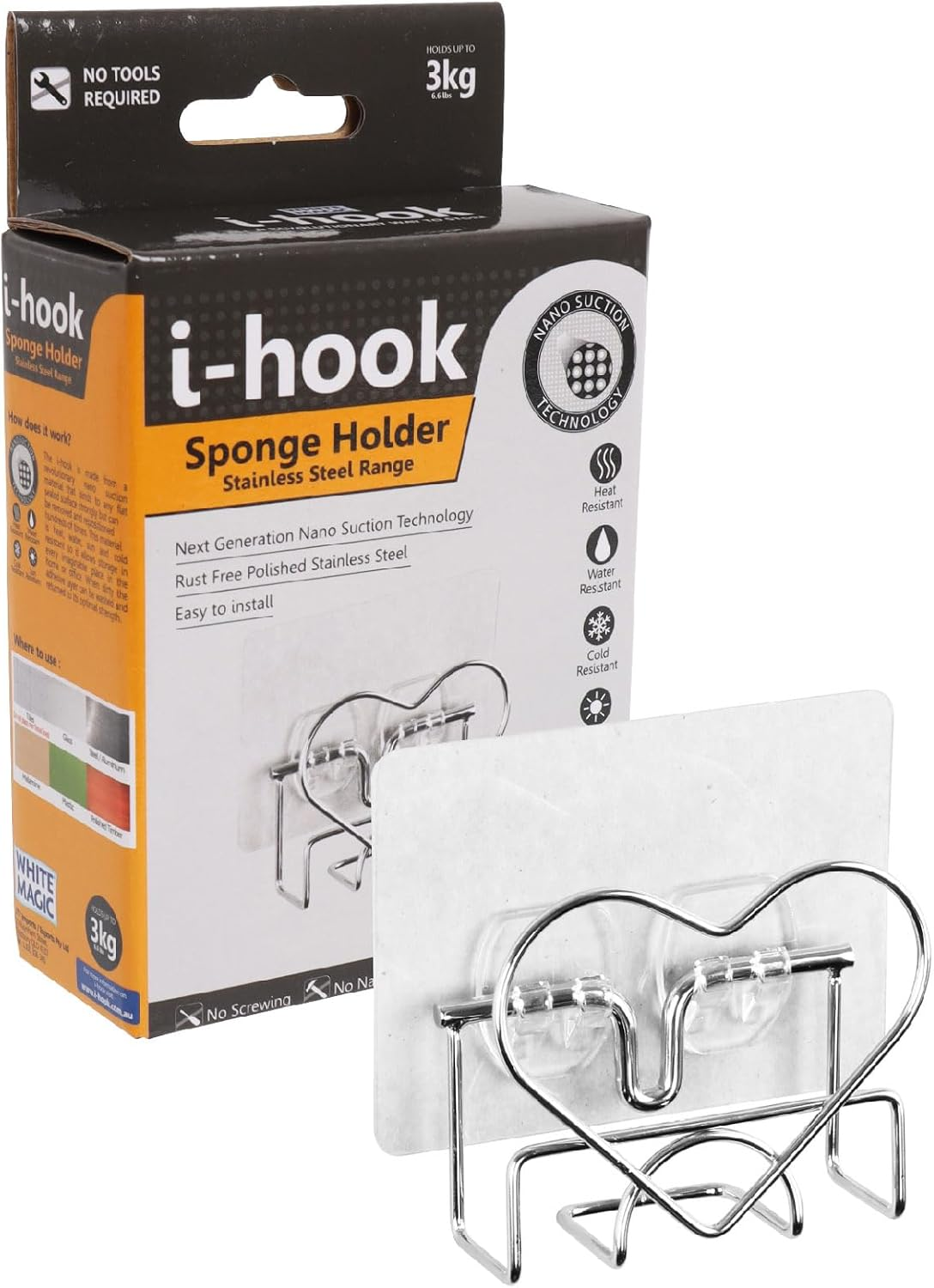 I-Hook Paper Towel Holder &ndash; High Gloss Stainless Steel, Nano Suction Reusable, Holds up to 3Kg, Heat & Water Resistant, Rust-Proof, Fits inside Cupboard Doors & under Cabinets, 10X23X6Cm image number 5