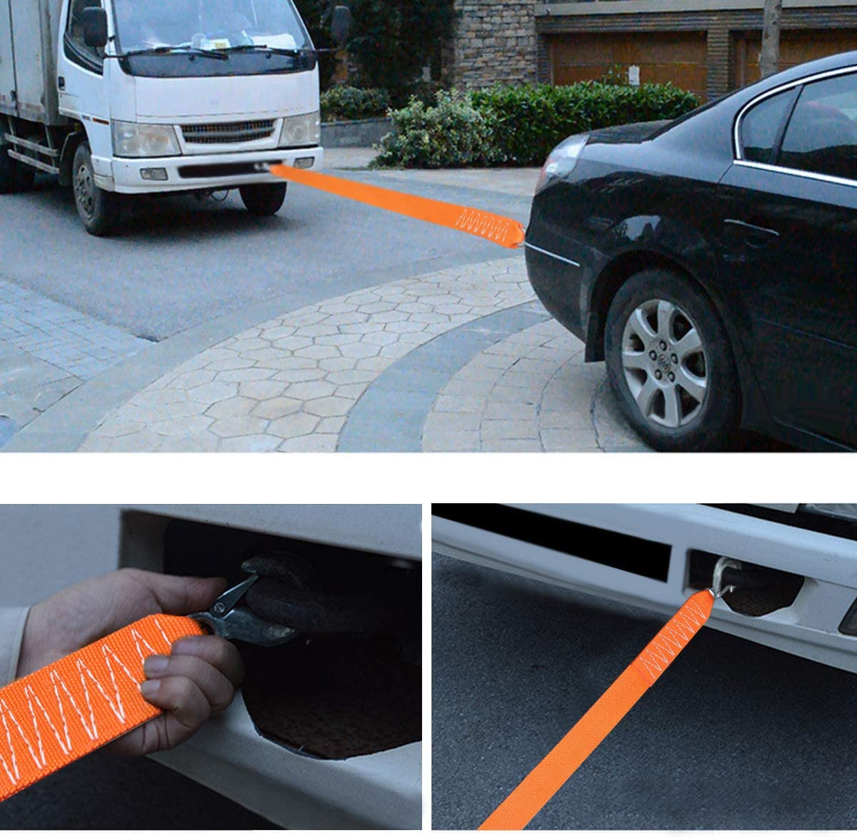 Tow Strap Heavy Duty with Hooks 2" X20' 15,000LB Recovery Strap 6,8 Tons Towing Strap with Safety Hooks Polyester image number 1