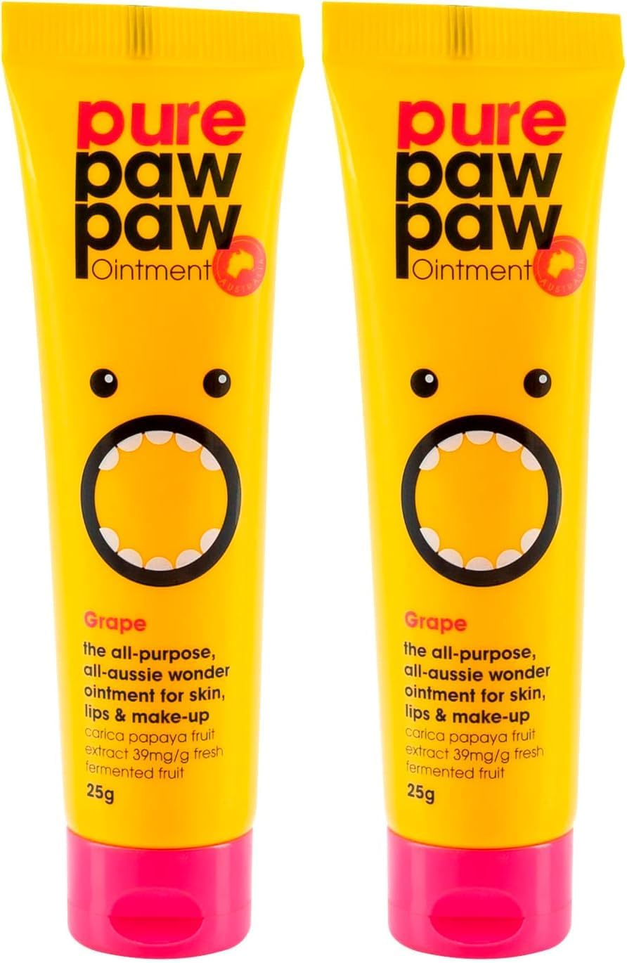 Pure Paw Paw Australian Ointment with Grape to Smooth and Soothe, Suitable for Lips, All Skin Types and Makeup 25G (Pack of 2)