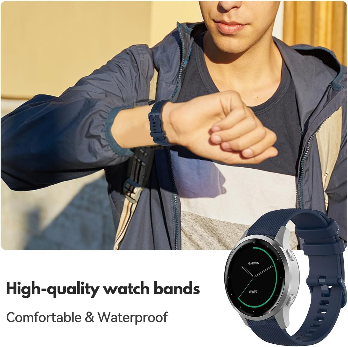 (2 Pack) T Tersely Band Compatible for Garmin Venu4 41Mm/Forerunner 265S/ Venu 3S/ Vivomove 3S/ Vivoactive 4S/ Forerunner 255S, 18Mm Silicone Sport Straps Quick Release for Garmin Venu 2S image number 1
