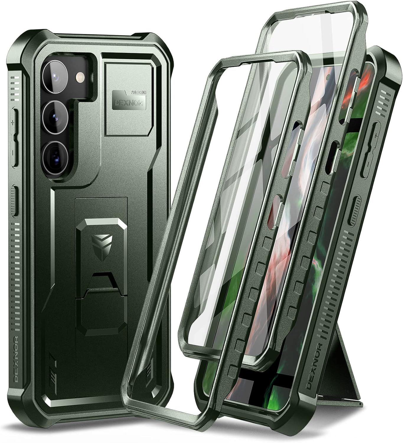 Dexnor Full Body Case for Samsung Galaxy S23 Ultra【Double Front Frame & Kickstand】, Bumpershock Technology Drop Protection Rugged Phone Cover Shockproof Protective Bumper Case - Black
