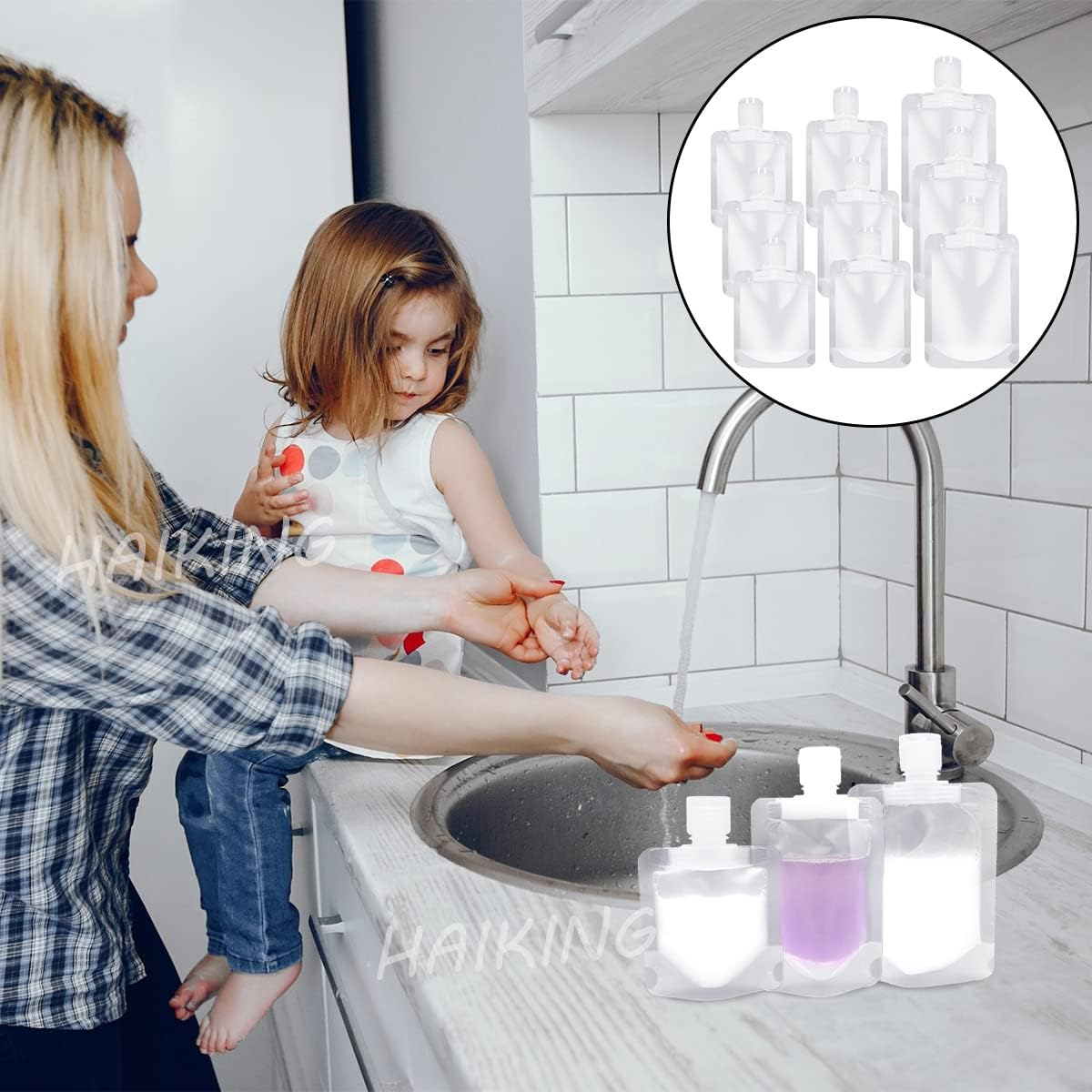 HAIKING Travel Bottles Cosmetic Packaging Bags, 9 Pcs Refillable Travel Pouches for Shampoo, Lotion, Toner (3 Sizes)