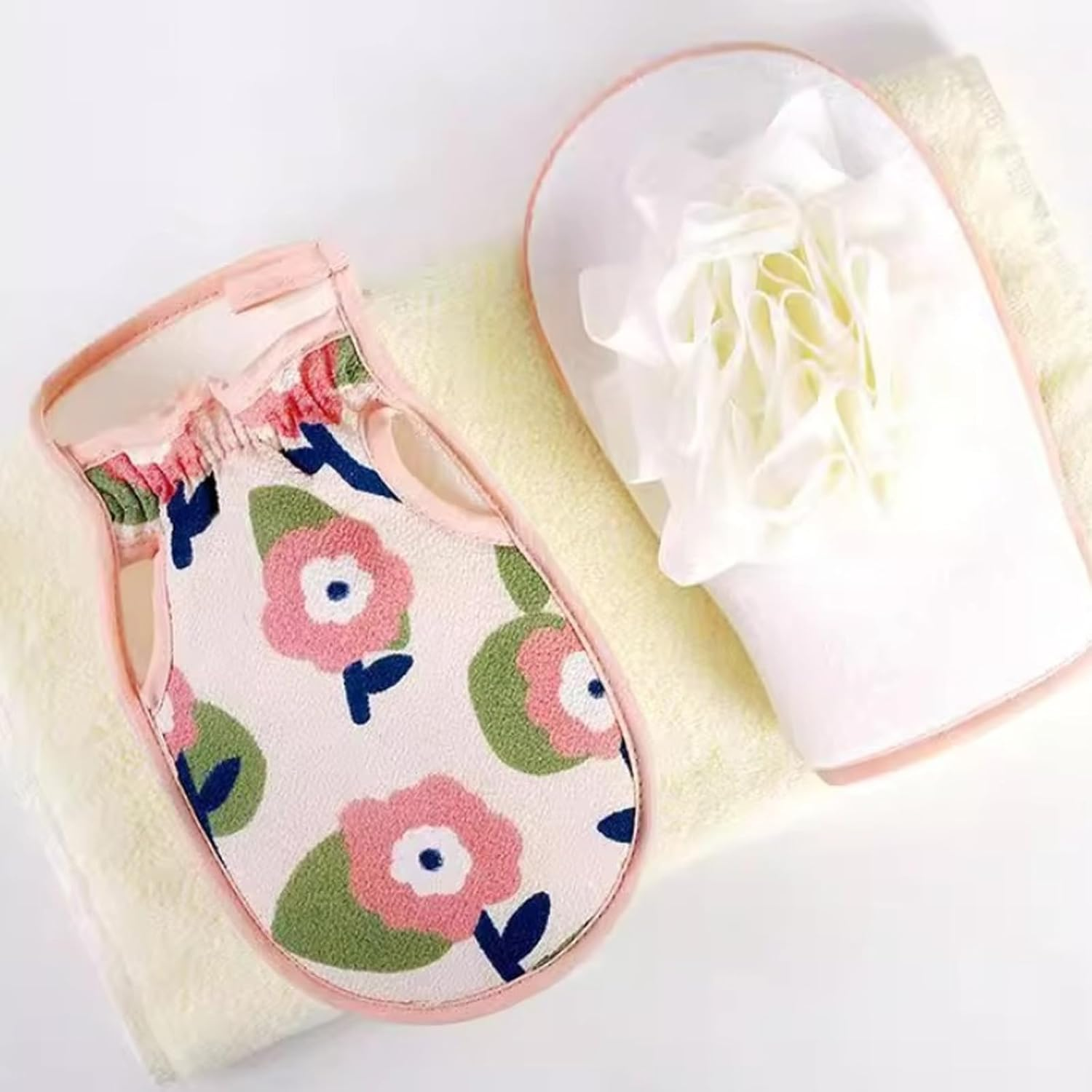 2Pcs Back Scrubber with Long Handle & Body Scrubber, Exfoliating Towel and Mitt Set for Shower and Bath (Pink) image number 3