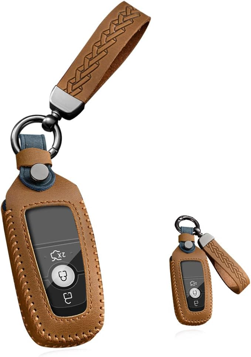 HIBEYO Leather Key Fob Cover for Ford F150 Explorer Mustang Fusion Edge Escape Mondeo Raptor F-250 F-350 F-450 F-550 Car Key