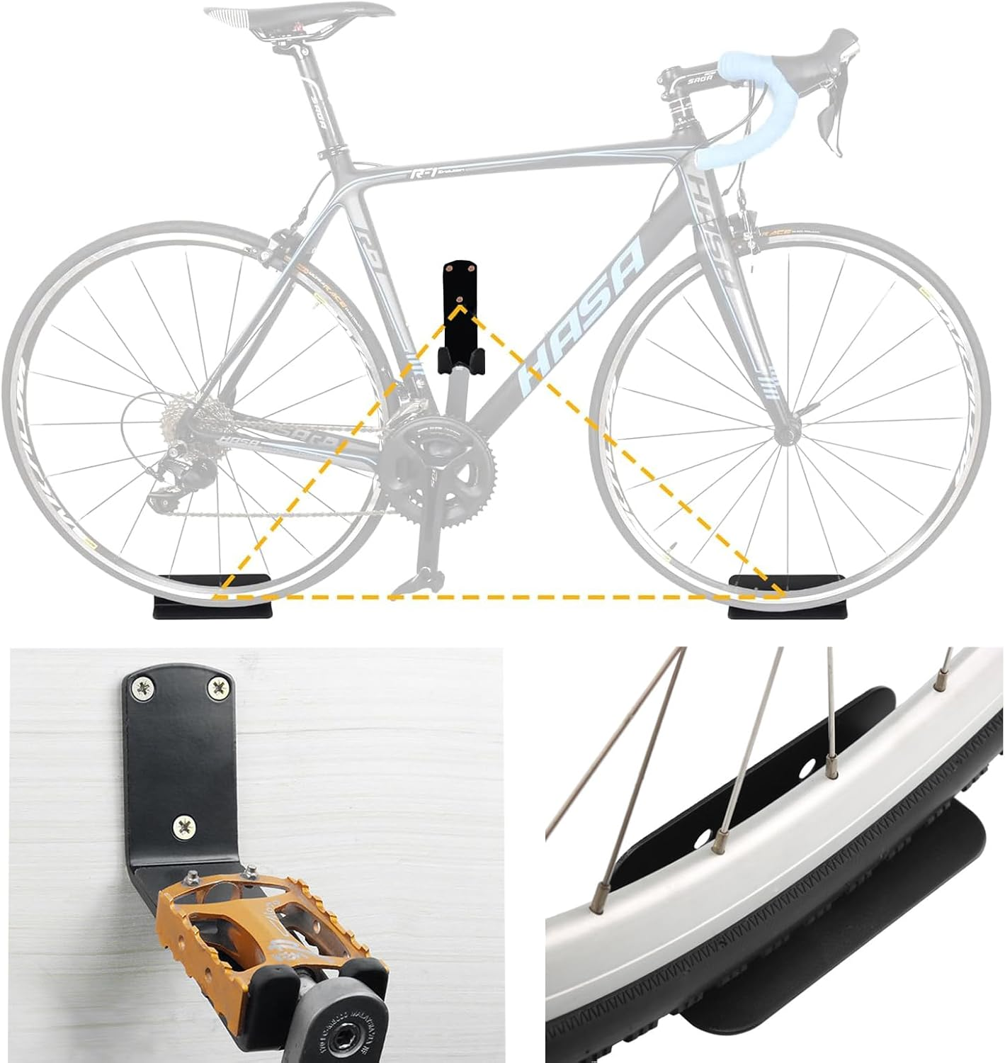 YMAISS 2Sets Bike Pedal Hanger Wall Mount, Heavy Duty Horizontal Bike Rack, Bicycle Pedal Hook with Bike Tire Support Brackets with Screws for All Types of Bikes in Garage Shed Bicycle Storage Etc image number 3