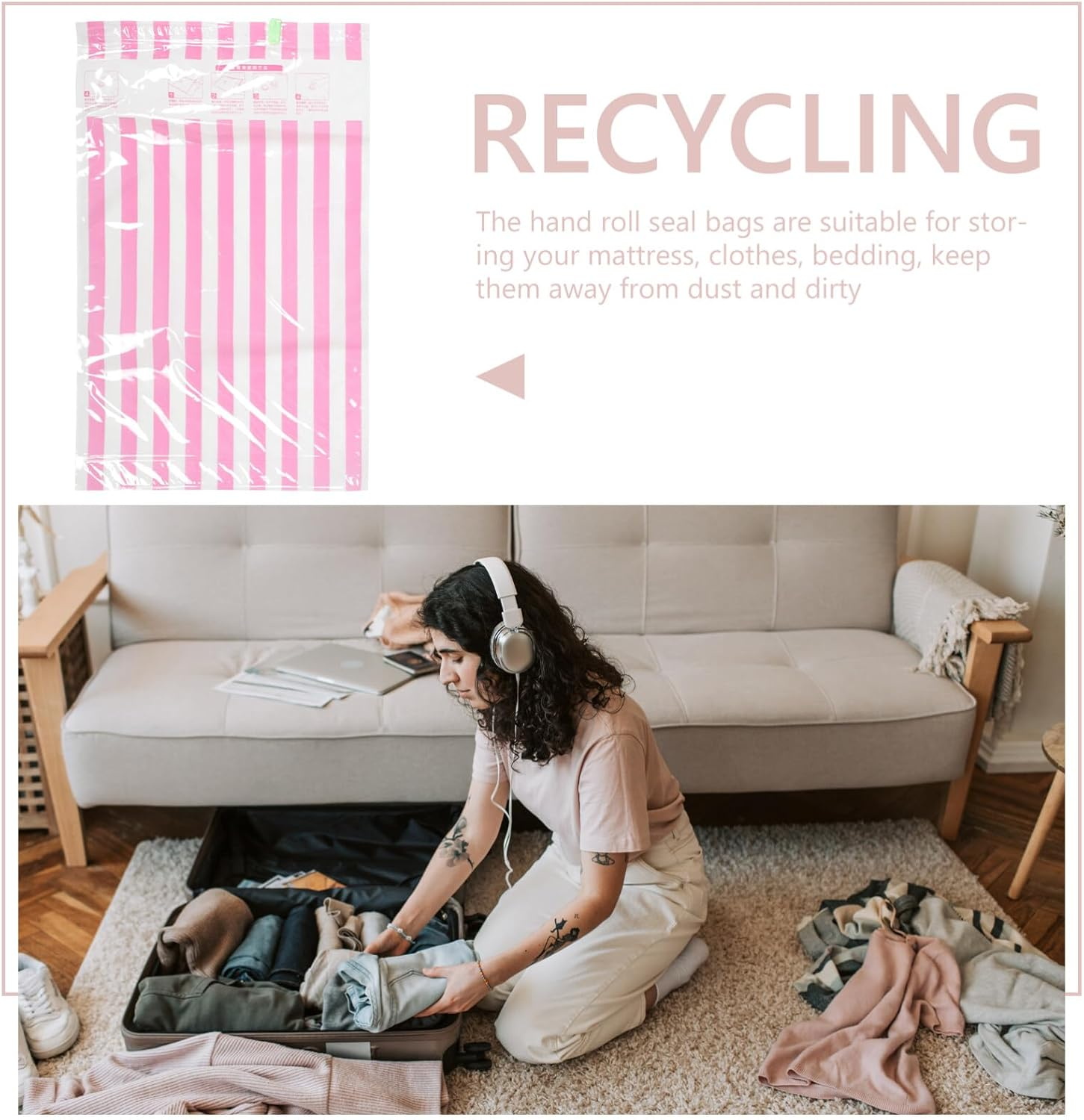 Cabilock 10Pcs Hand-Rolled Vacuum Compression Bags for Travel Space Saver Storage Bags for Packing Clothes in Luggage Suitcase image number 5