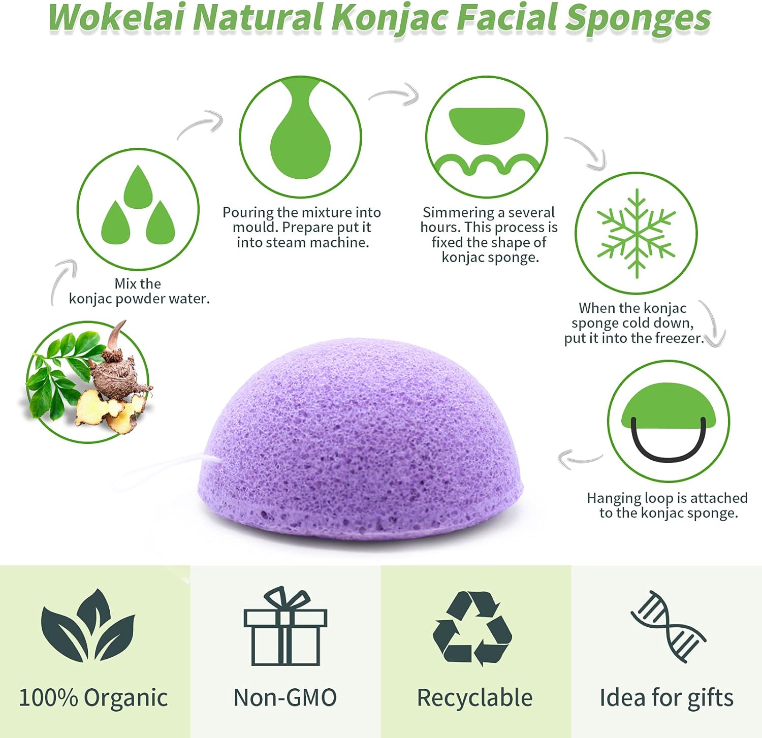Pack of 6 Natural Konjac Sponge Face Sponge Face Sponges Face Cleanser Face Scrub Face Cleansing Sustainable with Activated Carbon and Aloe Vera for All Skin Types (Multi-Colour) image number 2
