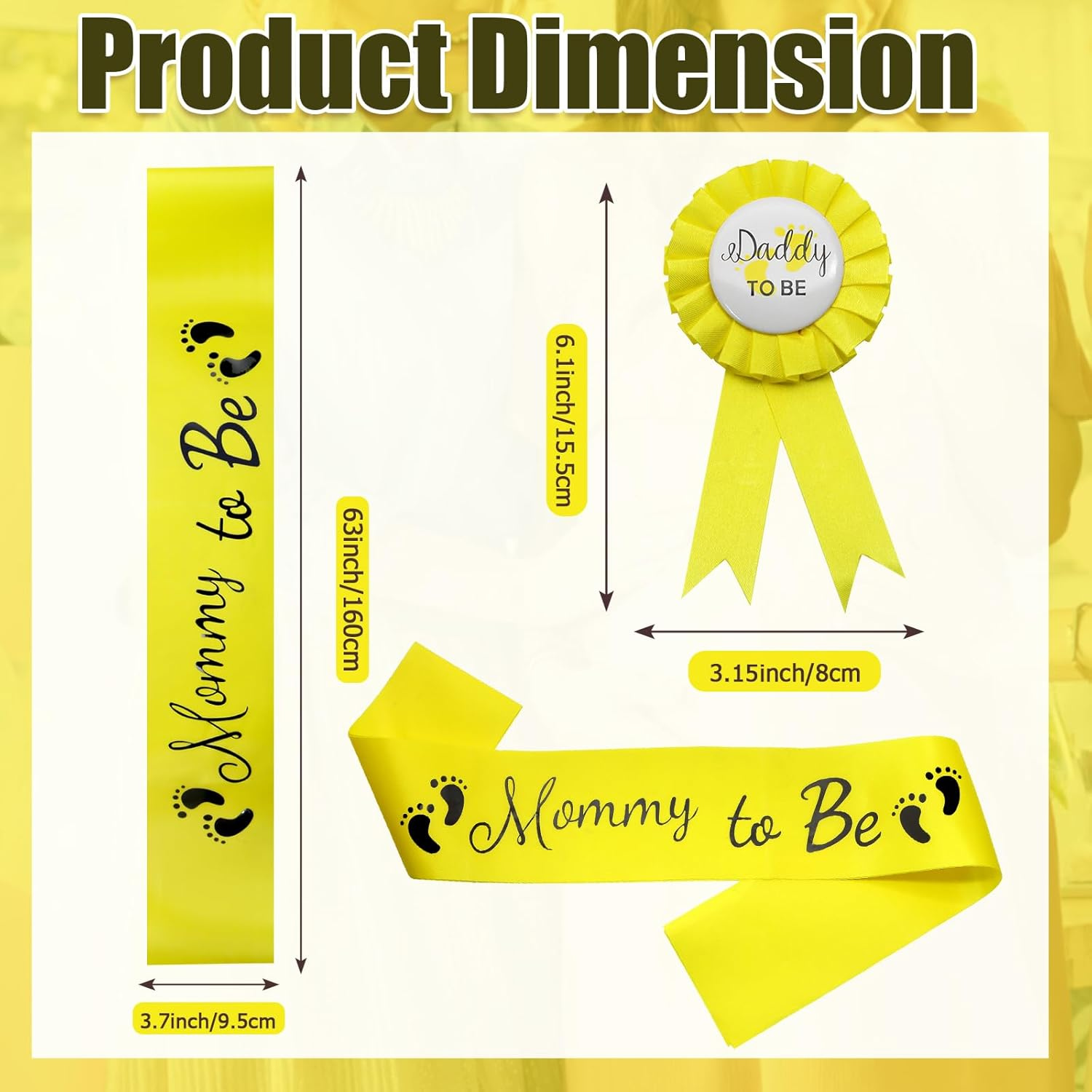 MILVOWOC 2 Pack Baby Shower Sash Set - Yellow Mommy to Be Sash & Daddy to Be Badge for Pregnancy Parties, Gender Reveals Gift with Satin Ribbon & Glossy Texture Baby Shower Decorations