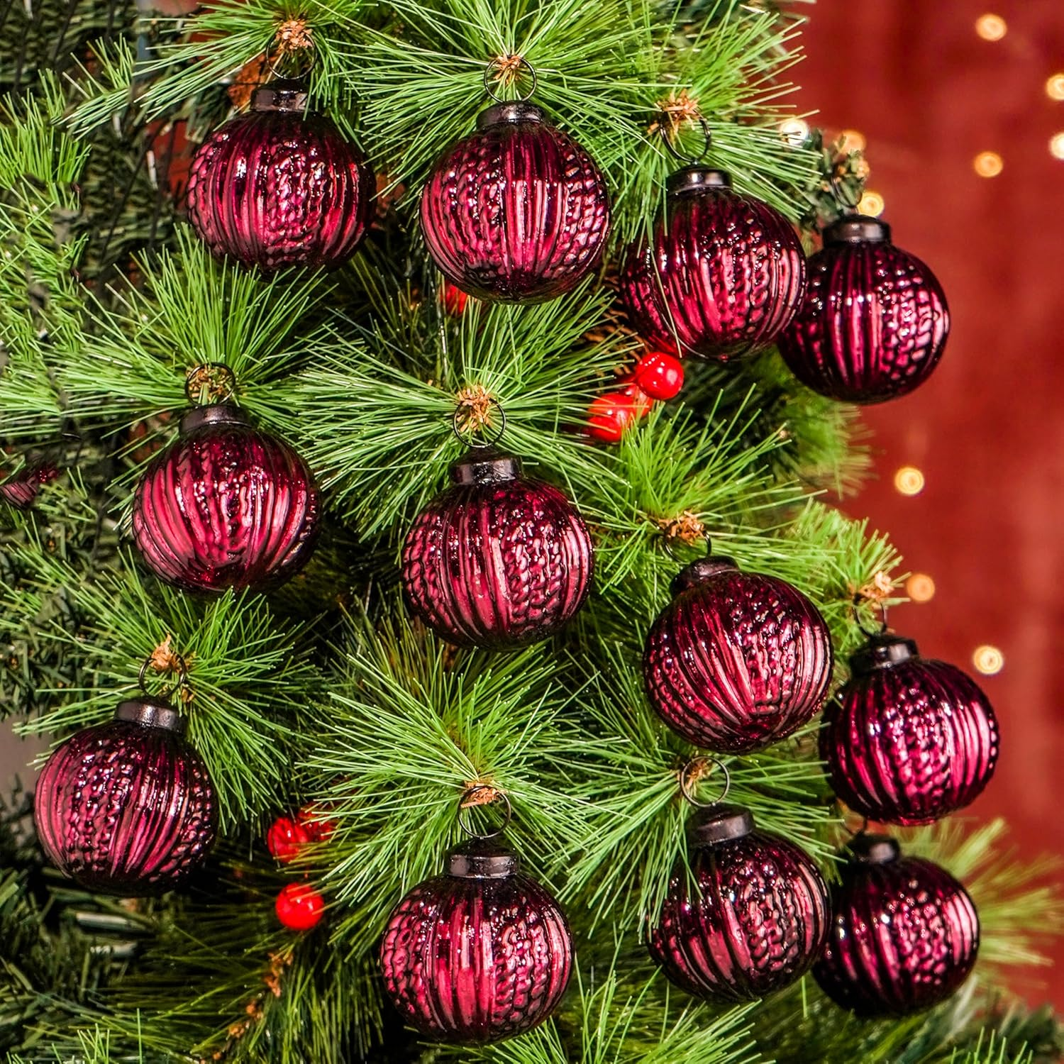 Indianshelf 12 Retro Vintage Unique Large Christmas Ornaments Multi Glass Christmas Balls for Christmas Tree, Halloween, New Year, Valentine Day, Holidays, Event & Wedding Party Decor- 2"