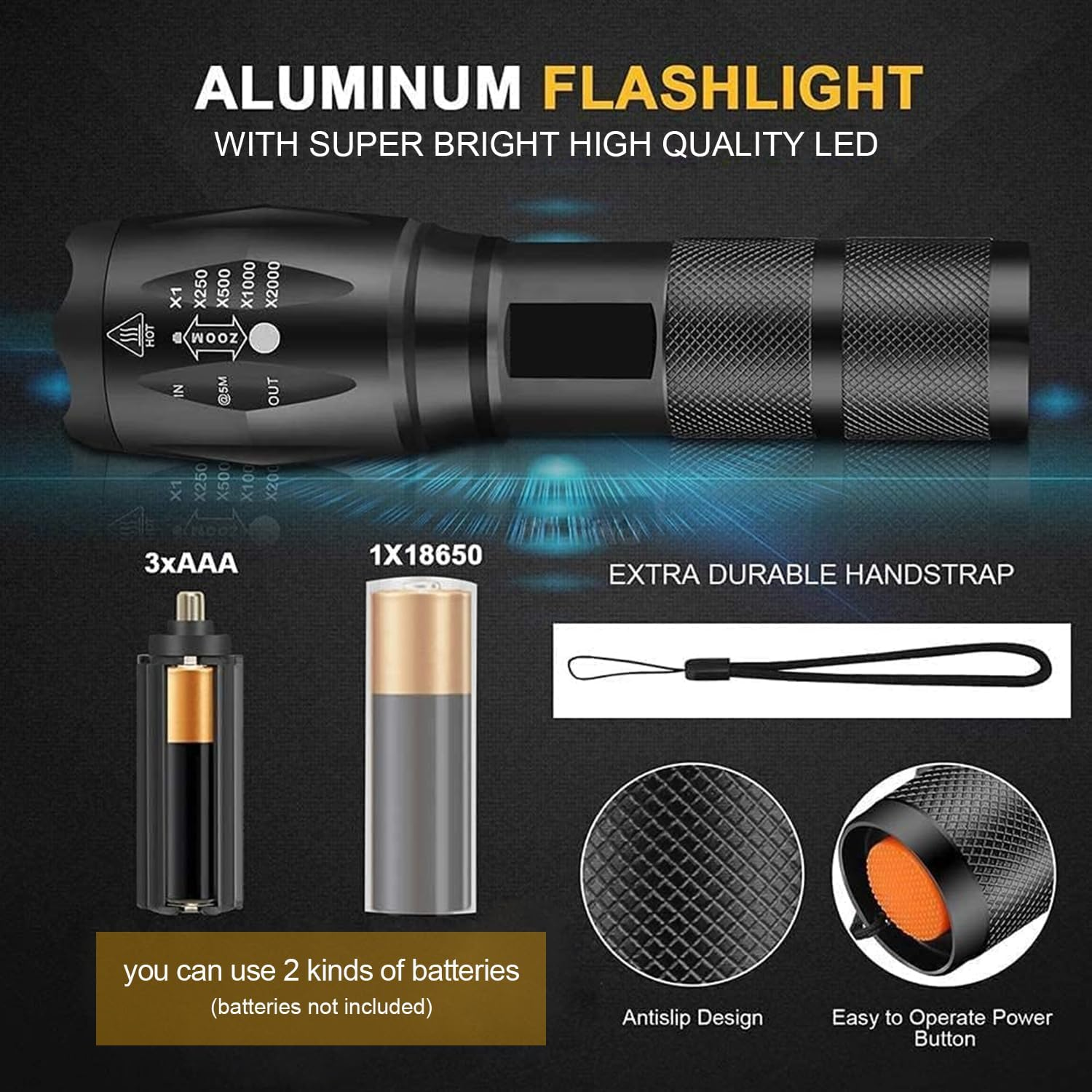 Pocketman 2 Pack LED Torches High Lumen,Powerful Flashlight with 5 Modes, Super Bright Pocket Led Waterproof Handheld Torch Zoomable Flashlight for Outdoor Camping Biking Hiking Home Emergency image number 5