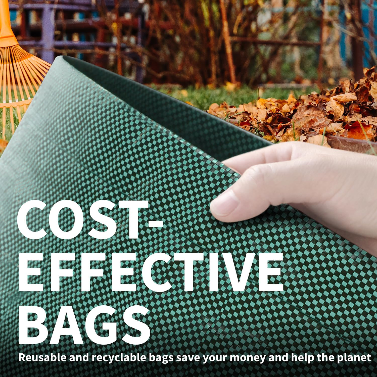 Garnen 72 Gallon Garden Waste Bags (2 Pack), Heavy Duty Reusable/Collapsible Leaf Basket Bags with 4 Reinforced Handles for Lawn Yard Pool Plant Trash Trimming Gardening Containers image number 4