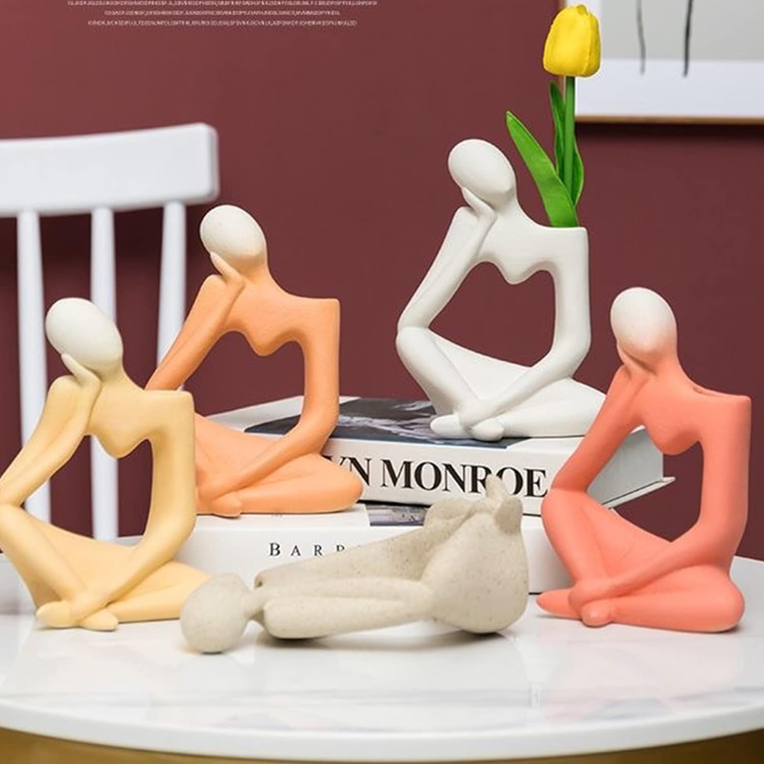 Arawat Ceramic Thinker Vase Yellow Flower Vase for Home Decor Modern Cute Boho Vases for Table Room Decor Unique Aesthetic Vase Ceramic Decorative Face Vases for Centerpieces Birthday Gifts for Women - Red Ceramic Flower Vase For Home Decor image number 5