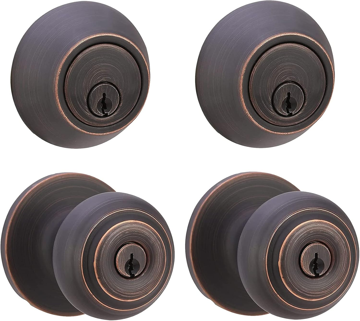 Amazon Basics Exterior Door Knob with Lock, Coastal, Matte Black