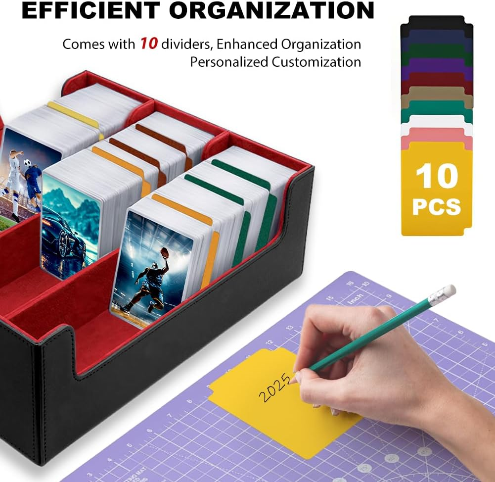Trading Card Storage Box, 1800+ PU Leather Card Deck Organizer Box, Magnetic Closure Card Holder Case Fits for Magic Game Cards, Yugioh, TCG, PTG and Sport Cards (Red) image number 5