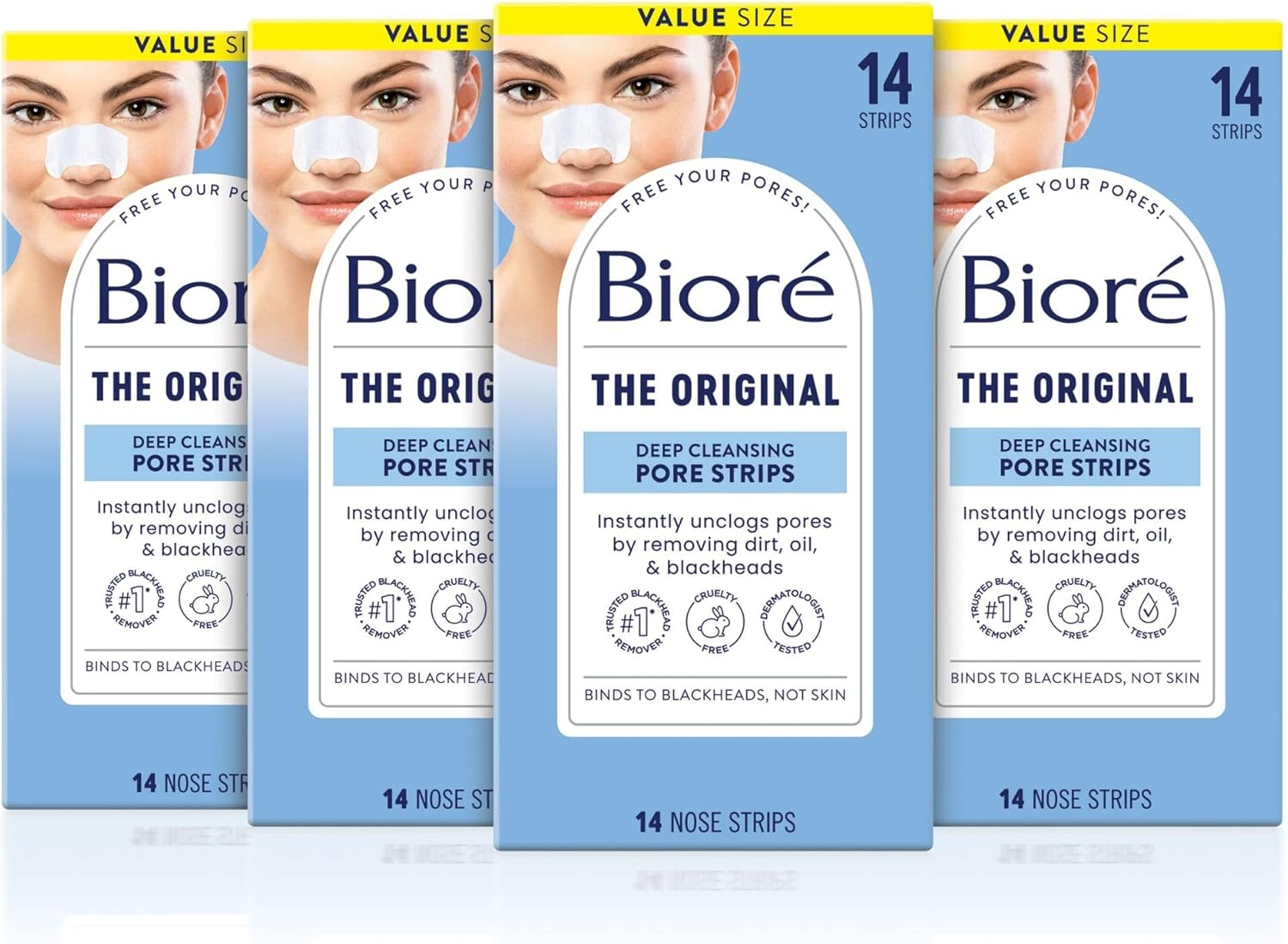 Biore Original, Deep Cleansing Pore Strips, Nose Strips for Blackhead Removal, with Instant Pore Unclogging, Features C-Bond Technology, Oil-Free, Non-Comedogenic Use,14 Count, 4-Pack image number 4