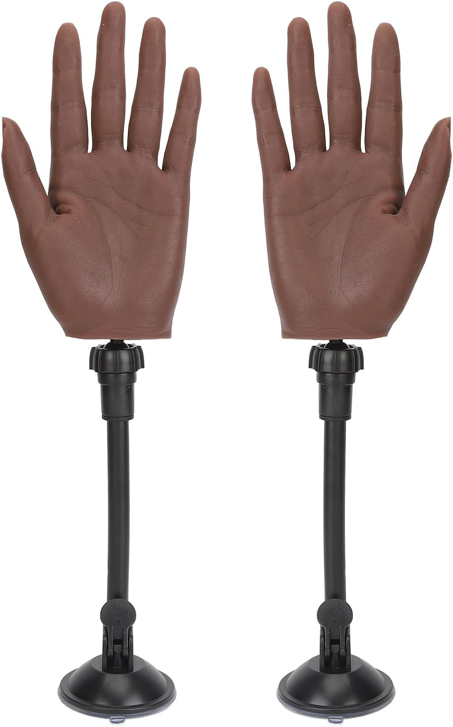 2 Pair Hand Left Right Dark Skin Color Flexible Silicone Mannequin Hand with Refill Nail Tips Suction Brackets image number 4