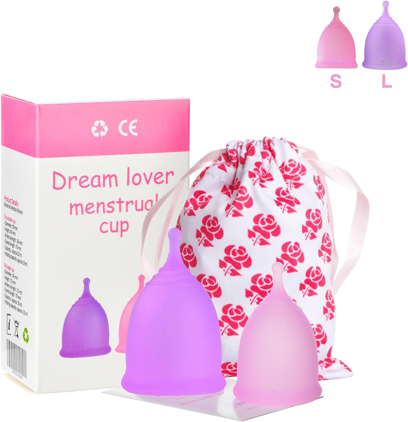 Comfortable and Reusable Menstrual Cup - Menstrual Cups Set of 2 Period Cup Reusable Small Large Sizes Silicone Soft Cups -Leak-Free Alternative Menstrual Protection image number 2
