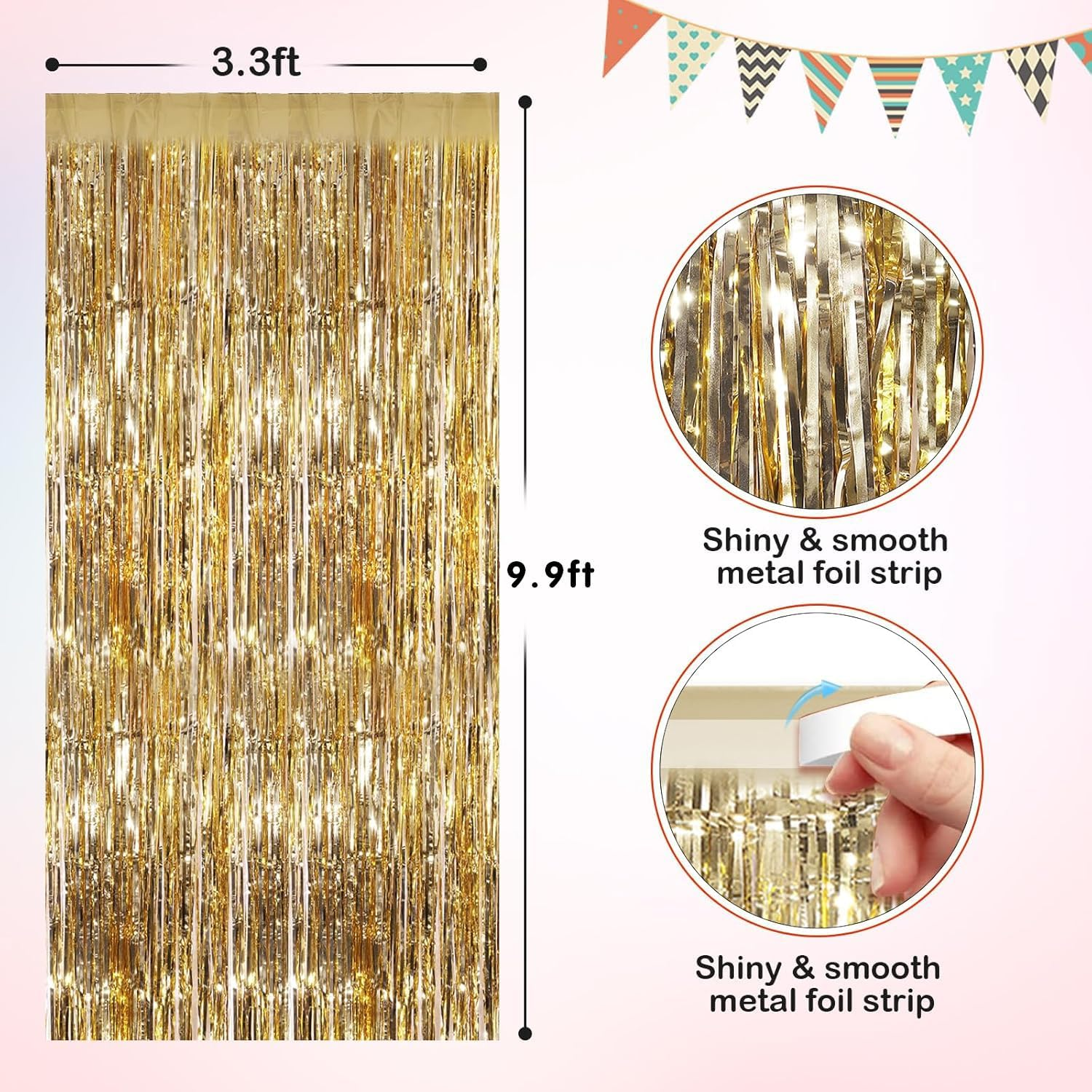 2 Pack Photo Booth Backdrop Foil Curtain Tinsel Backdrop 3.3Ft X 9.9Ft,For Halloween Party, Birthday, Wedding, Graduation, Halloween,Wizard Decorations (Champagne Gold) image number 6