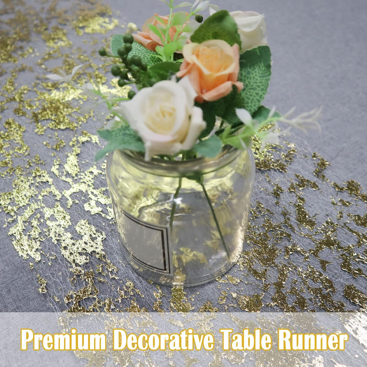 Gold Table Runner, Ultra Long Glitter Metallic Foil Thin Mesh Table Runner Roll 28Cmx 10M, for Wedding, Bridal Shower, Birthday Party, Gold image number 4