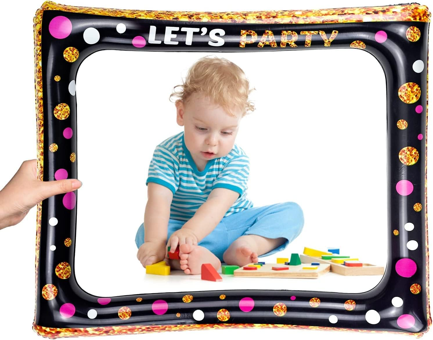 Inflatable Selfie Frame Giant Photo Booth Frame Birthday Photo Booth Picture Frame Celebration Blow up Party Prop for Wedding, Baby Shower, Birthday Party Decorations Supplies - Black Gold