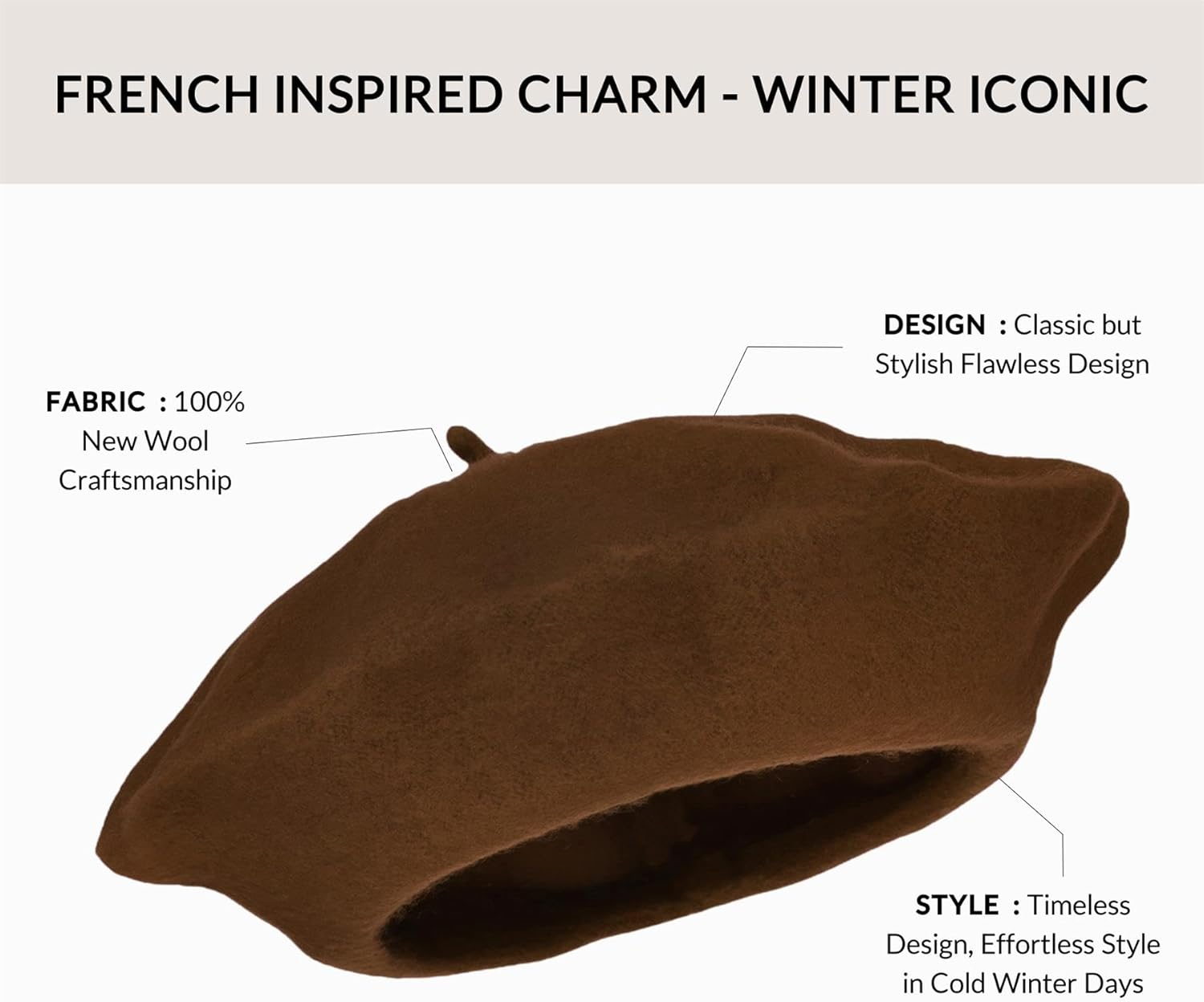 Classic Women Plain Vintage Soft Wool French Style Beret Beanie Hat Autumn Winter Warm Timeless Long Last Accessory, One Size - Black image number 2