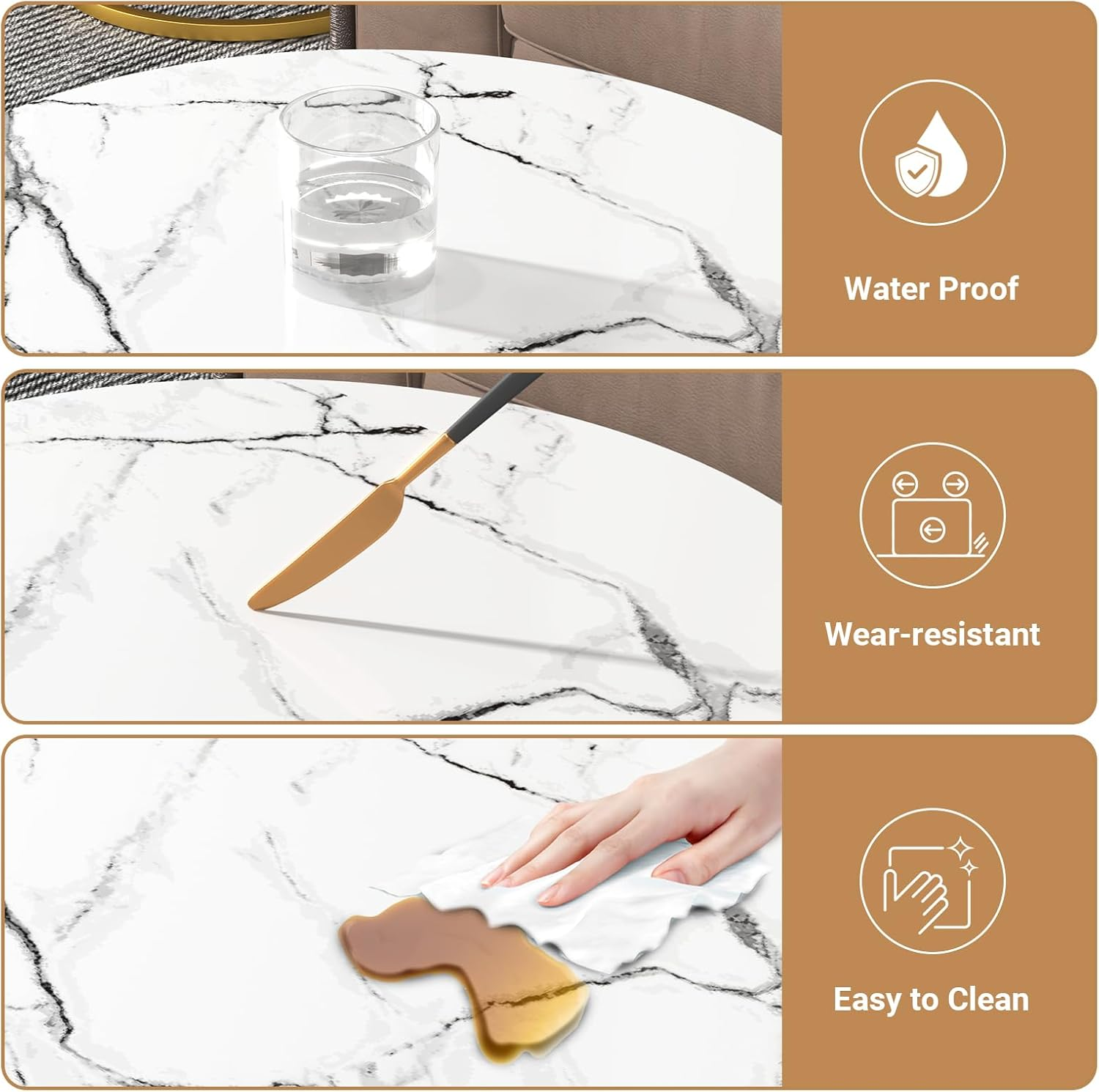 Advwin Coffee Table Set of 2, round Nesting Table Marble Pattern Wooden Side Table Metal Frame End Table for Living Room White image number 1