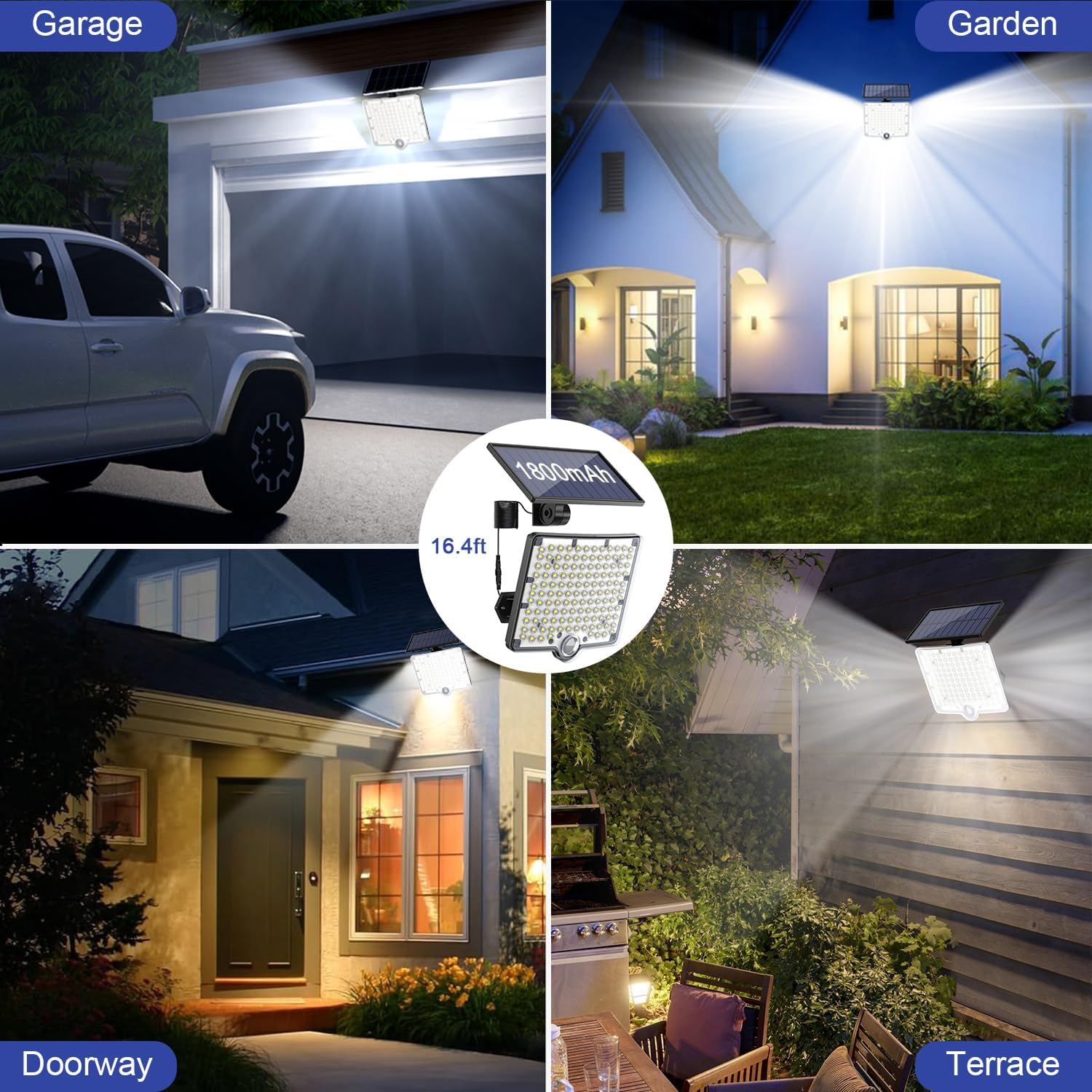 Solar Motion Sensor Lights Outdoor, 3 Modes LED Solar Flood Lights,Large Separate Solar Panel with 16.4Ft Cable, IP65 Waterproof Solar Security Lights for outside (1PACK) image number 1