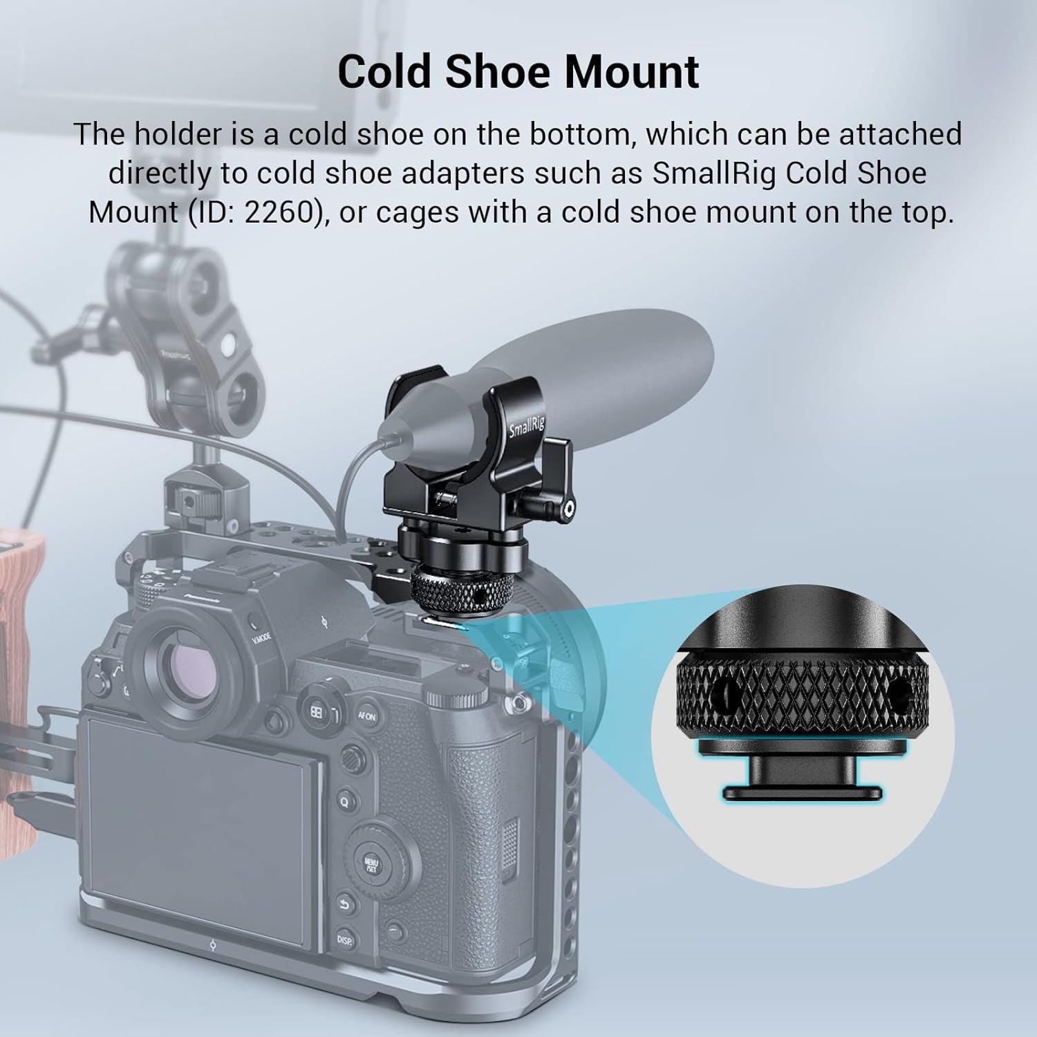 SMALLRIG Microphone Holder, Shotgun Microphones Clip with Cold Shoe Adapter - BSM2352