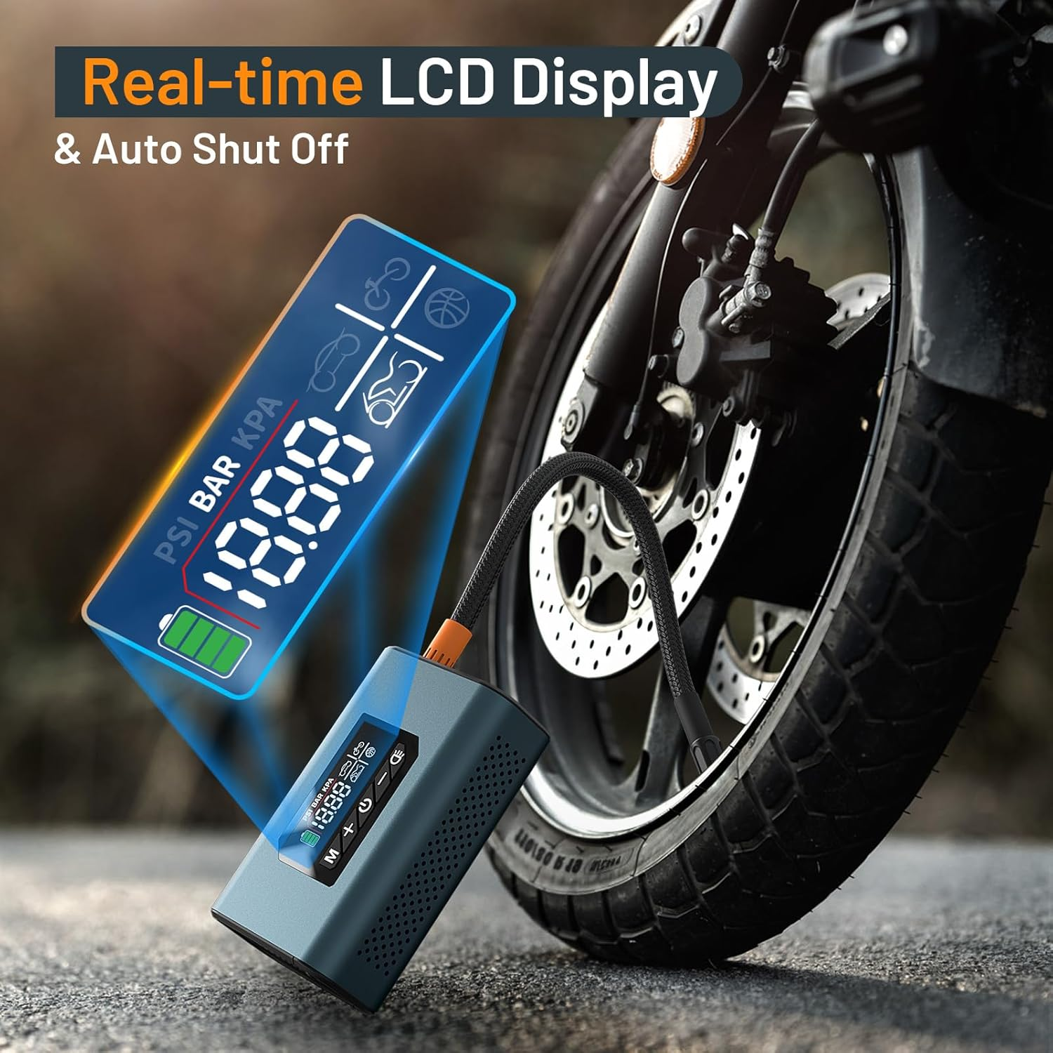 PHIRAH Tire Inflator Portable Air Compressor, Cordless Tire Air Pump for Car Tires with Digital Pressure Gauge, 150PSI Fast Inflation Tire Pump with LED Light for Cars, Motorcycles, Bikes, Balls image number 2