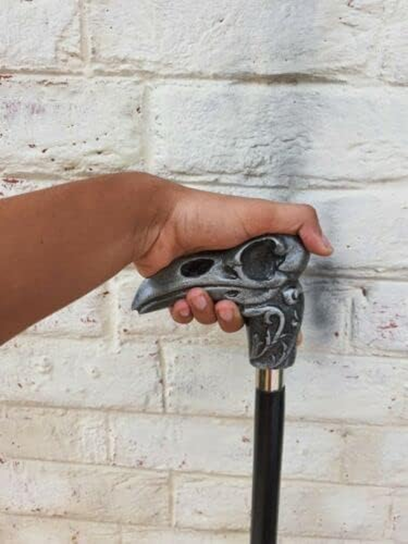 Raven Skull Handle with Black 2 Fold Wooden Walking Stick Made from Metal Best Durable Heavy Reavn Cane for Reavn Lovers image number 4