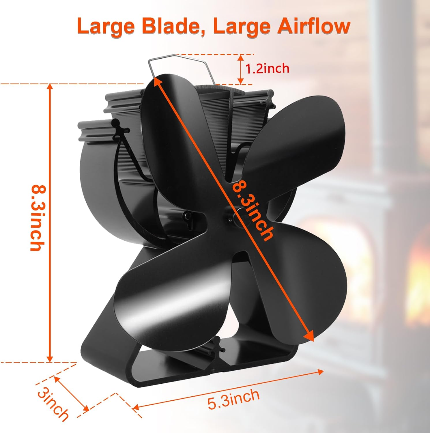 4-Blade Heat Powered Stove Fan for Wood/Log Burner/Fireplace Increases 80% More Warm Air than 2 Blade Fan- Eco Friendly image number 1